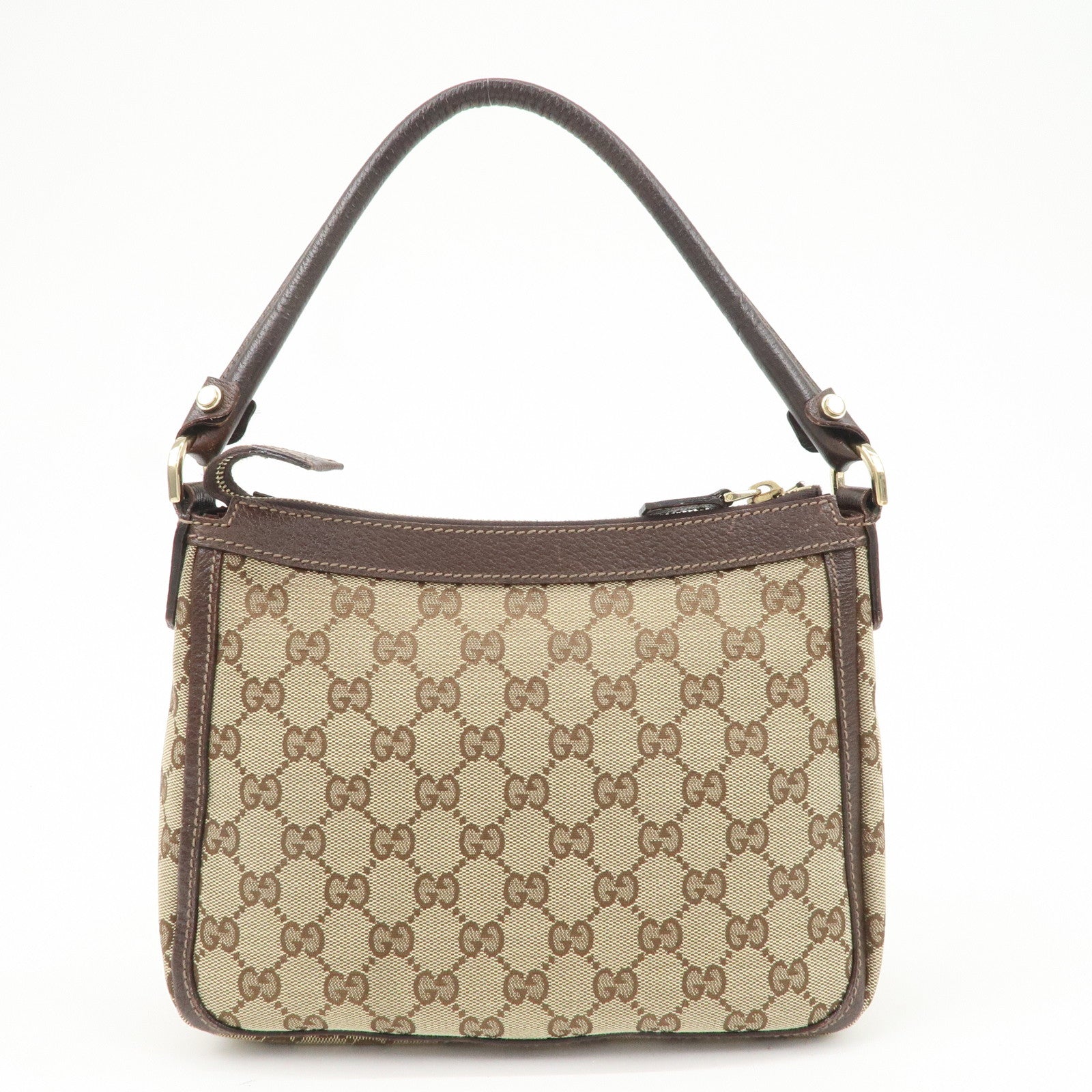 GUCCI GG Canvas Leather Shoulder Bag Beige Brown 146244 Used