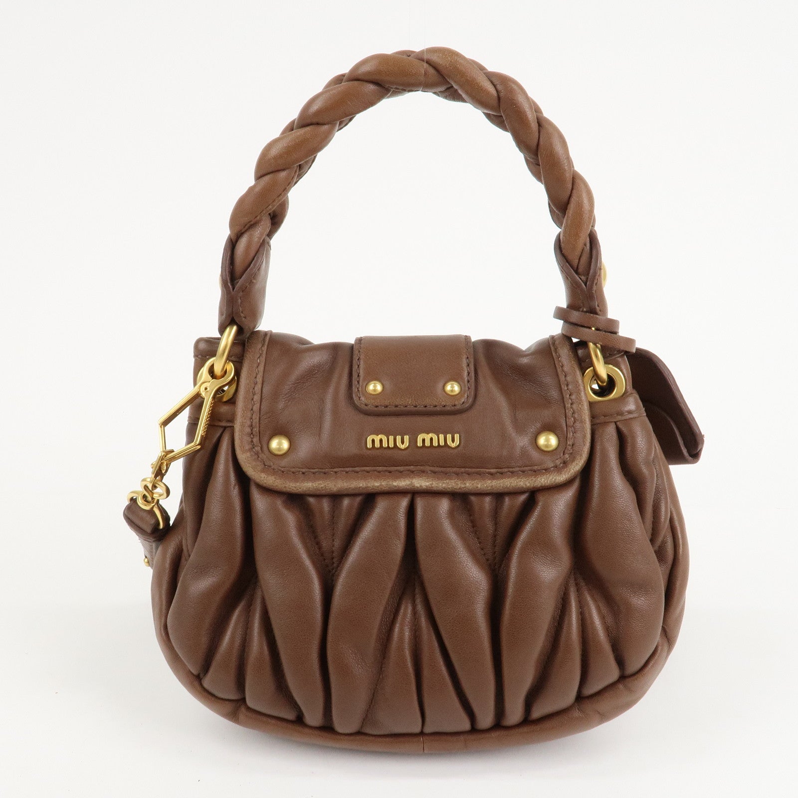 MIU MIU Matelasse Leather 2WAY Bag Shoulder Bag Hand Bag Brown