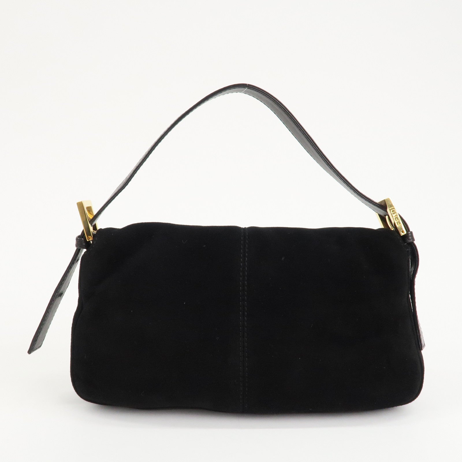 FENDI Mamma Baguette Suede Leather Shoulder Bag Black 26424 Used