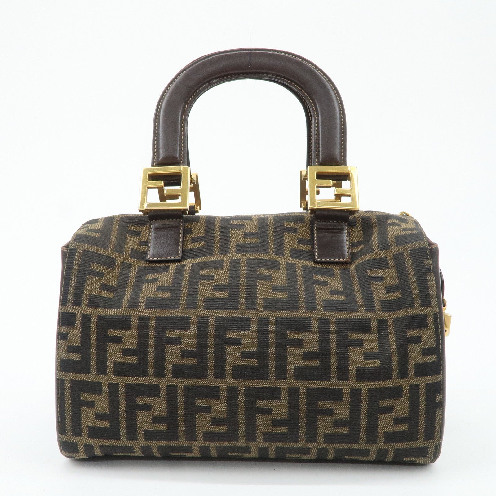 FENDI Zucca Canvas Leather Hand Bag Brown Black