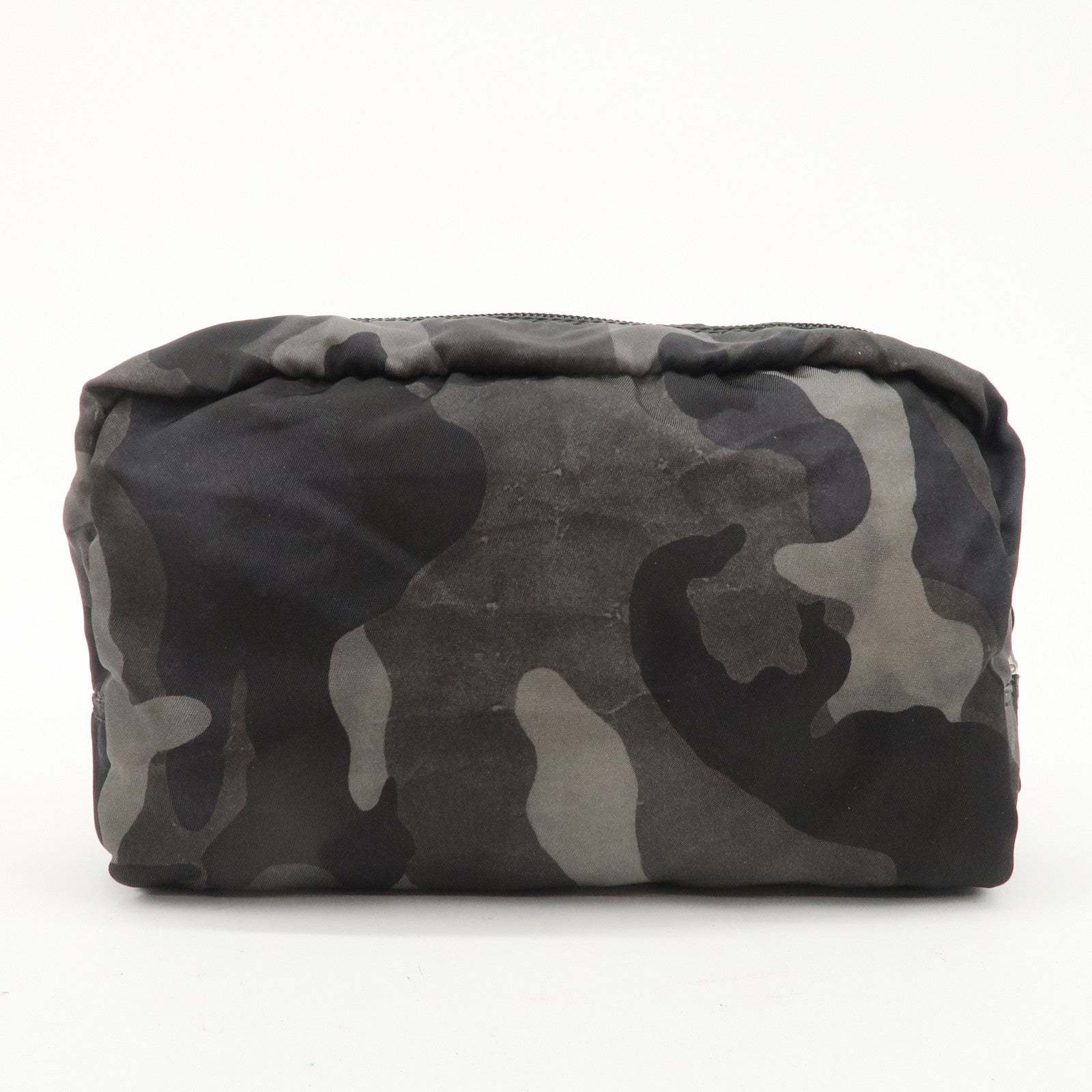 PRADA Logo Nylon Leather Pouch Camouflage Black Khaki