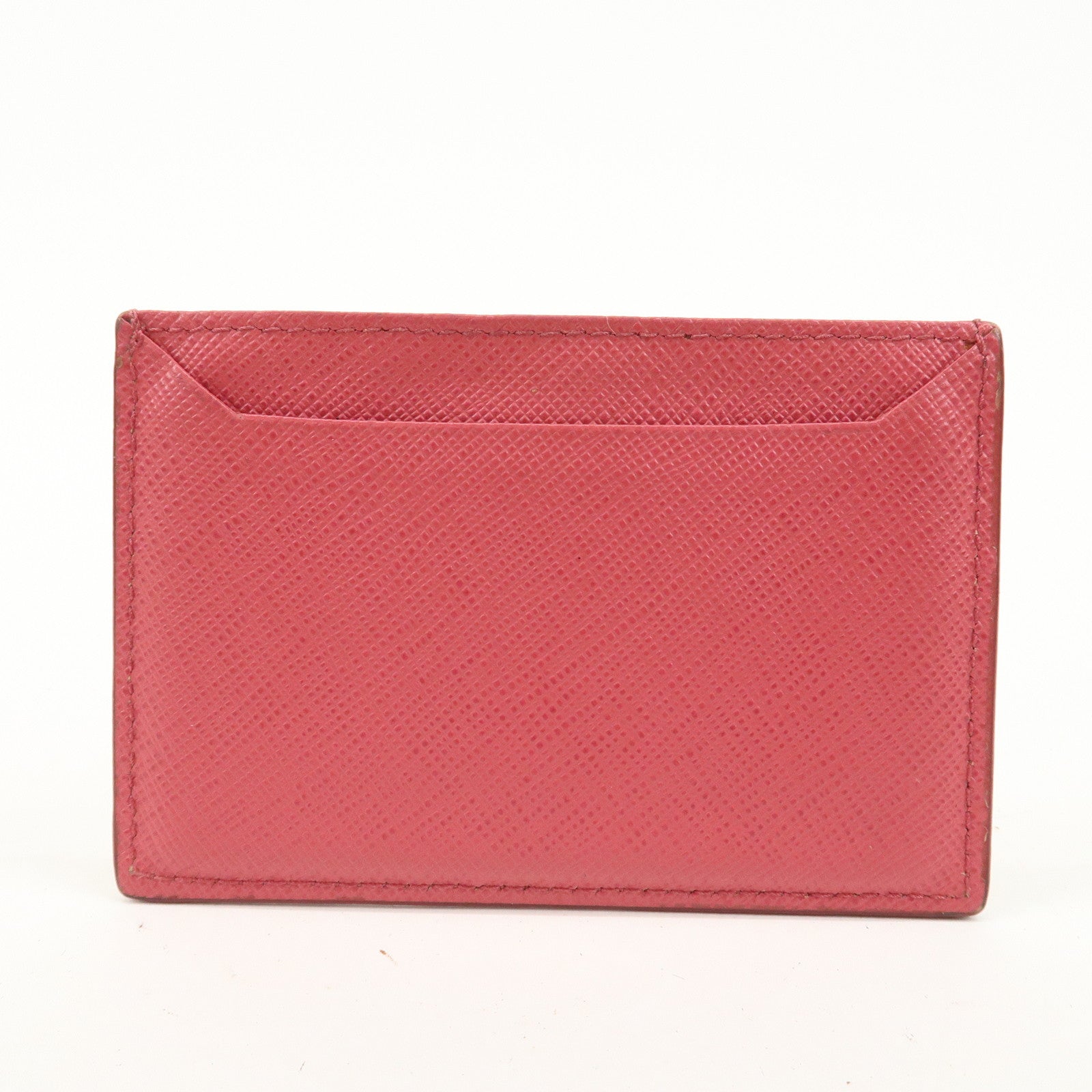 PRADA Logo Saffiano Leather Card Case Card Holder Pink Gold HDW