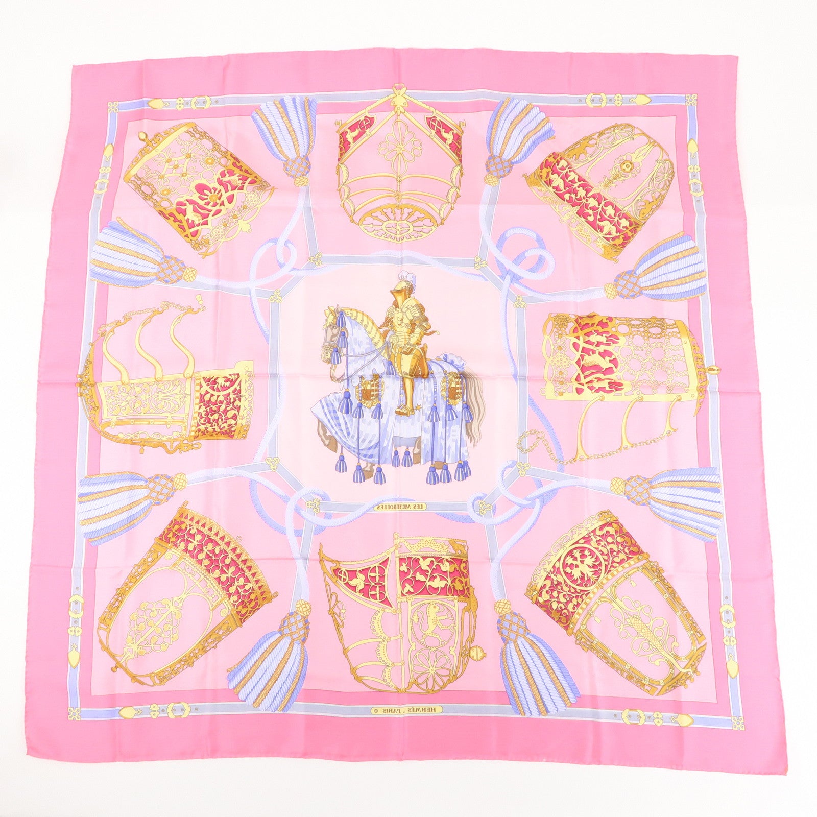 HERMES Silk 100% Scarf Carre90 LES MUSEROLLES Pink