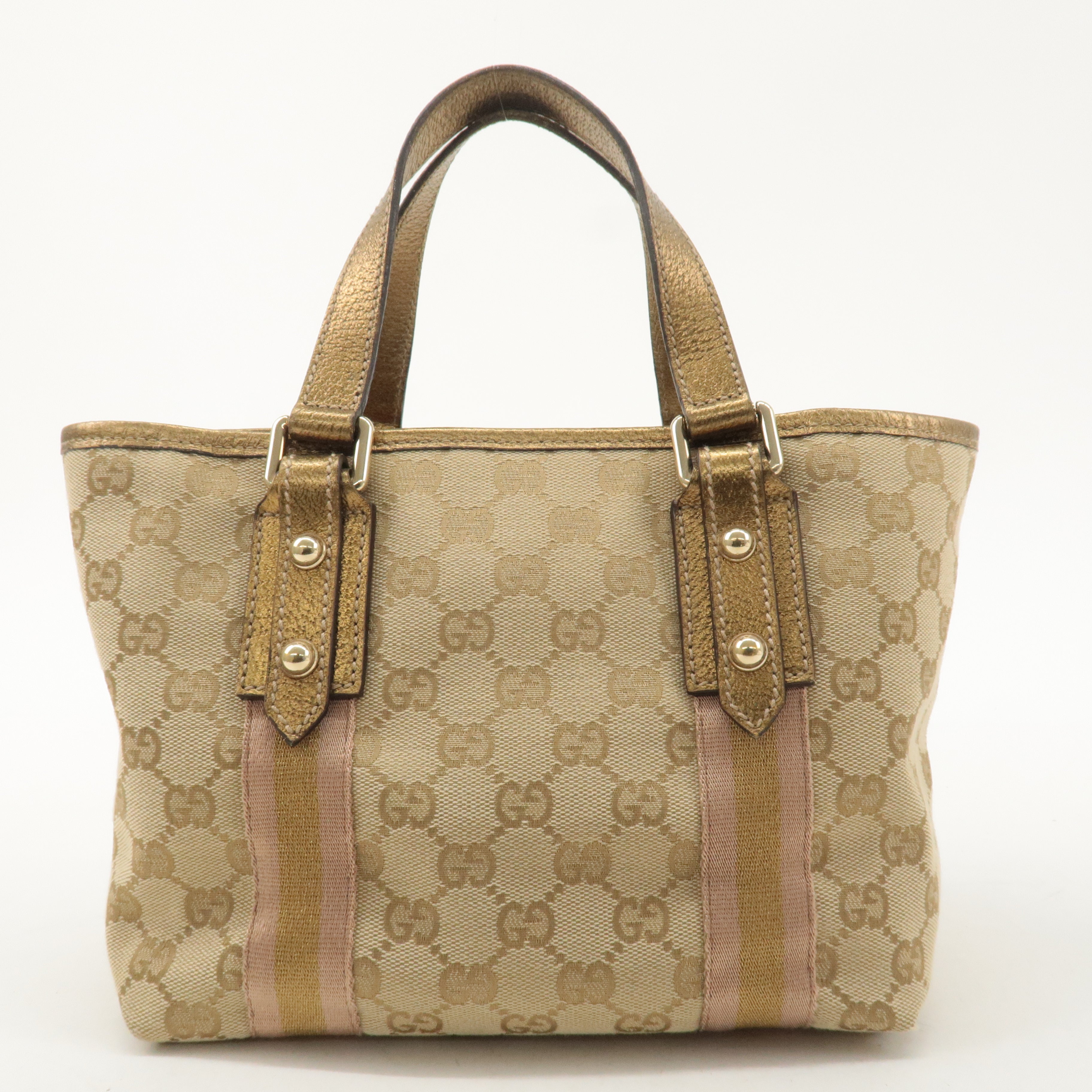 GUCCI Sherry GG Canvas Leather Mini Hand Bag Beige Gold 139261