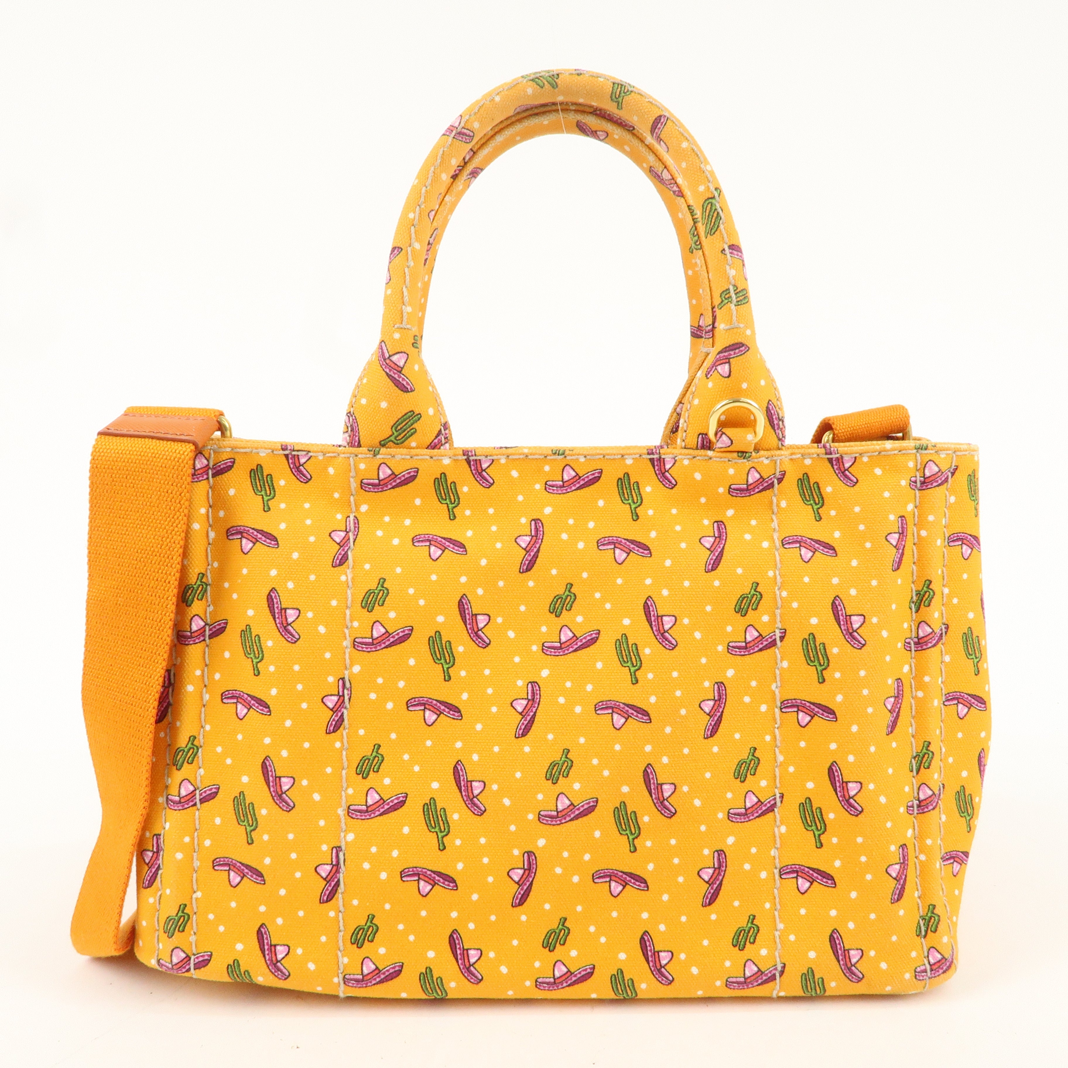 PRADA Canapa Mini Canvas 2Way Bag Cactus Pattern Orange 1BG439