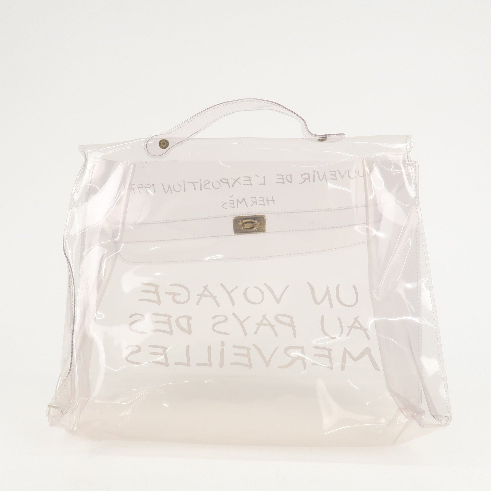 HERMES Vinyl Kelly Hand Bag Transparent Used