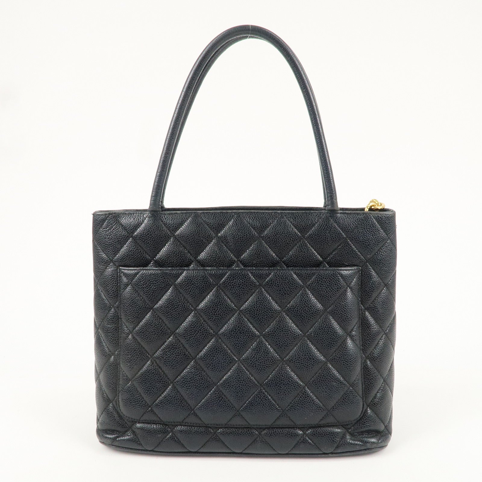 CHANEL Caviar Skin Matelasse Medallion Tote Bag Black A01804