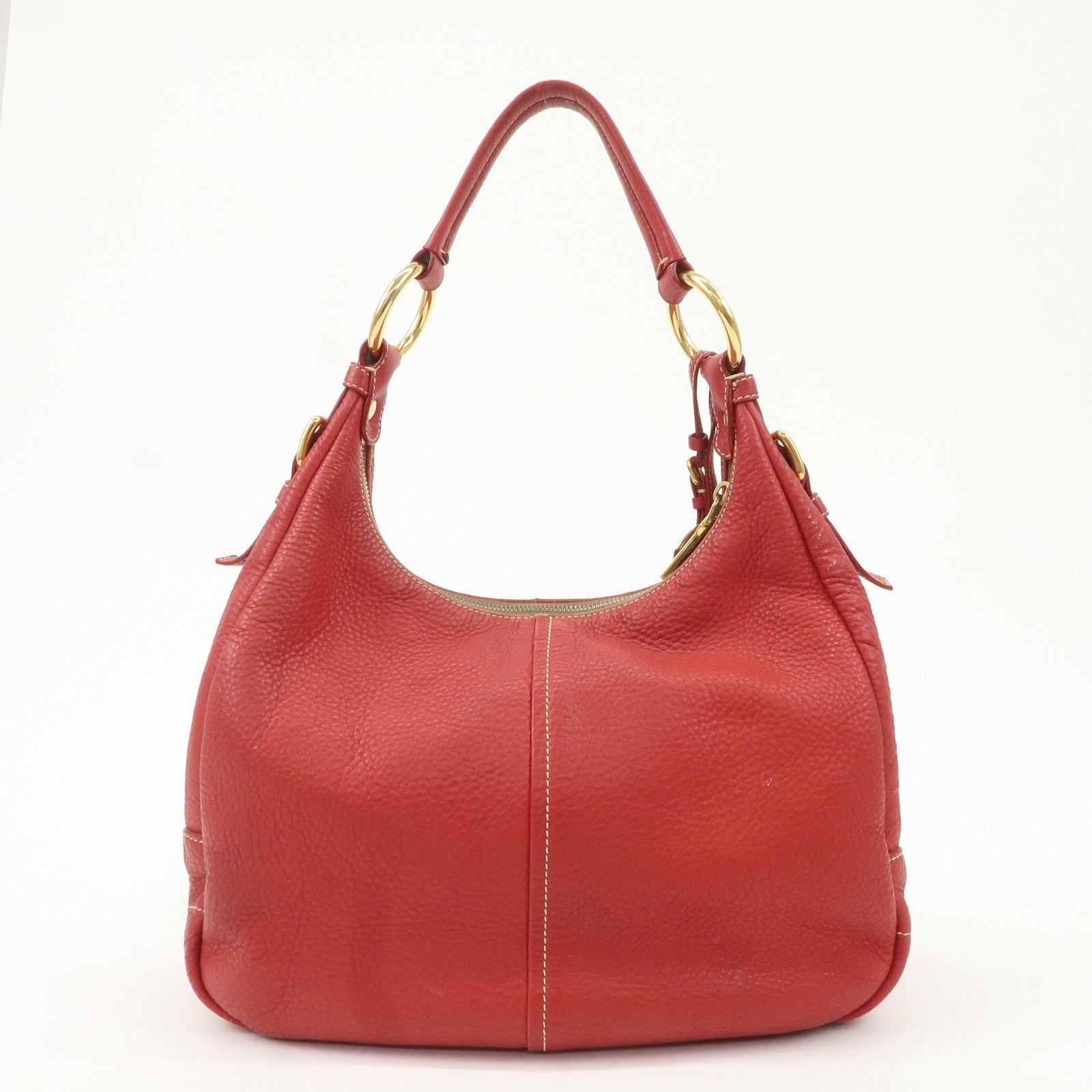 PRADA Logo Leather Shoulder Bag Hand Bag Red BR4373 Used