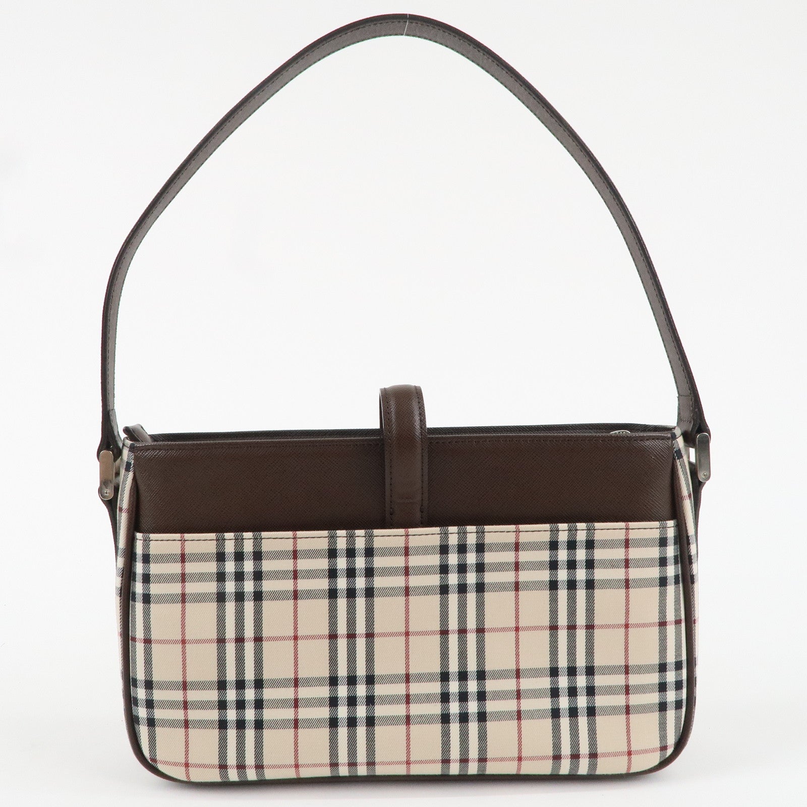 Burberry Nova Plaid Canvas Leather Shoulder Bag Beige Brown