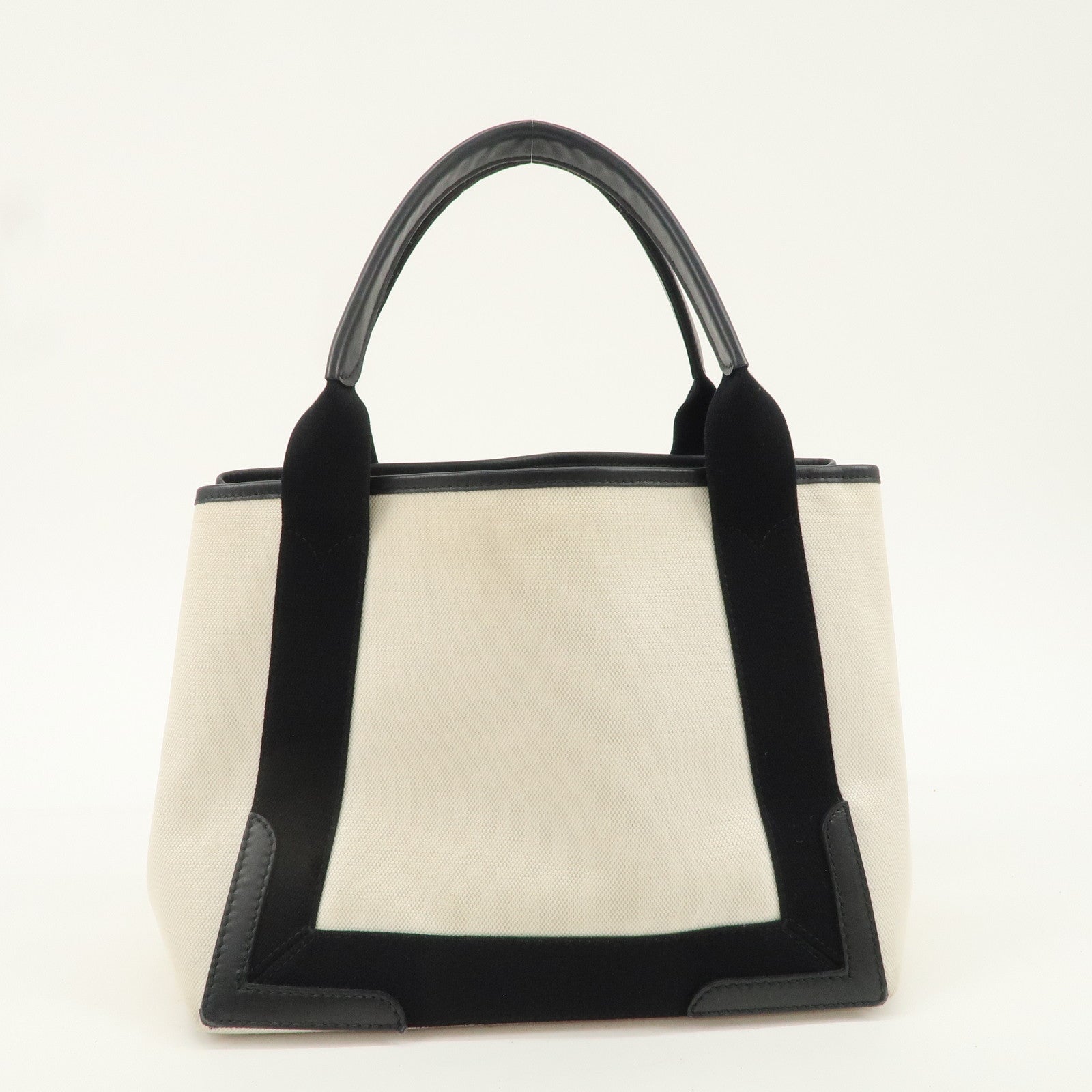 BALENCIAGA Navy Cabas S Canvas Leather Tote Bag Ivory Black 339933