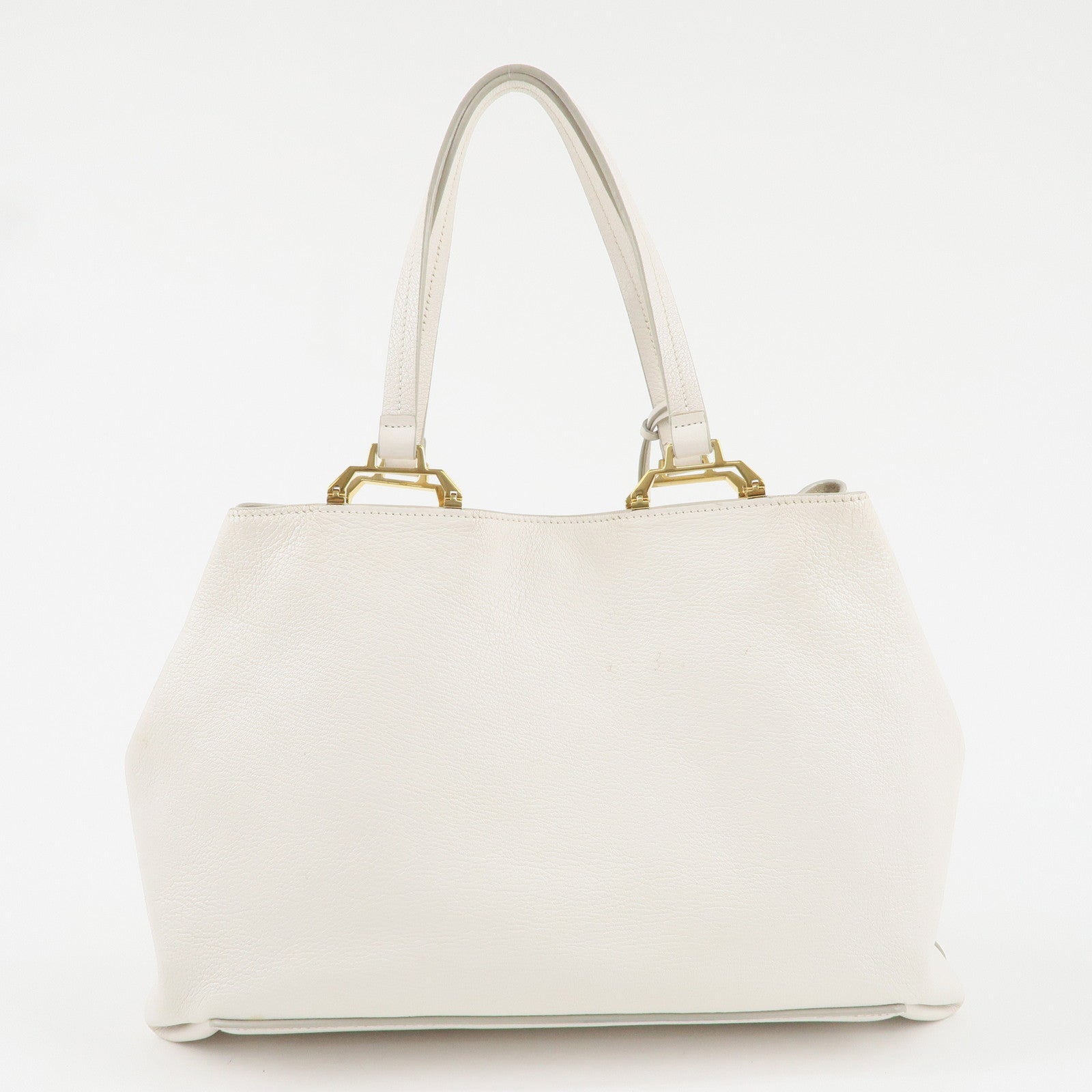 MIU MIU Logo Leather Tote Bag Shoulder Bag White 5BG002