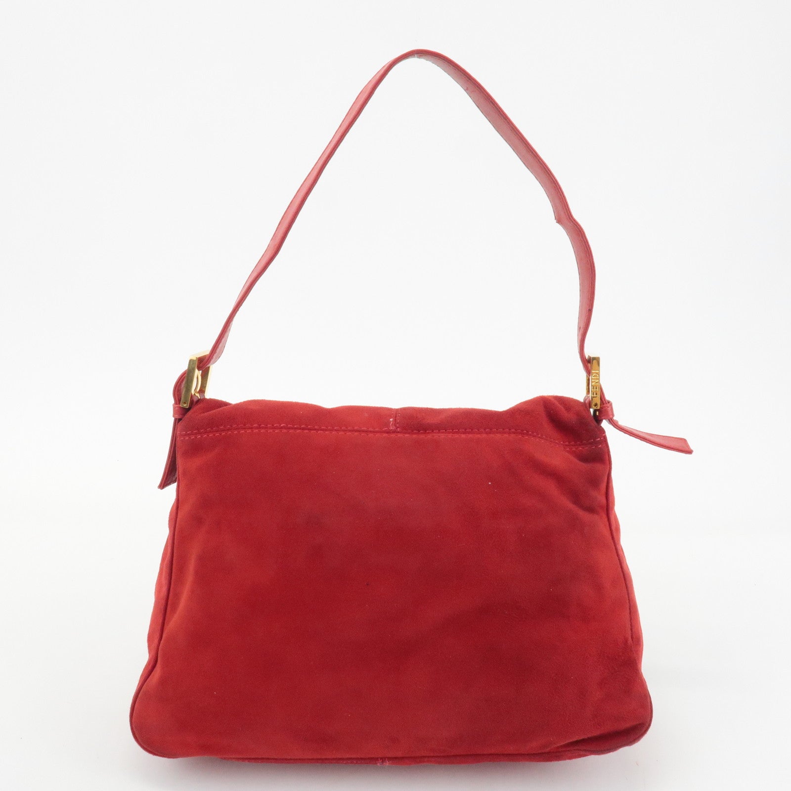 FENDI Mamma Baguette Suede Leather Shoulder Bag Red 26325