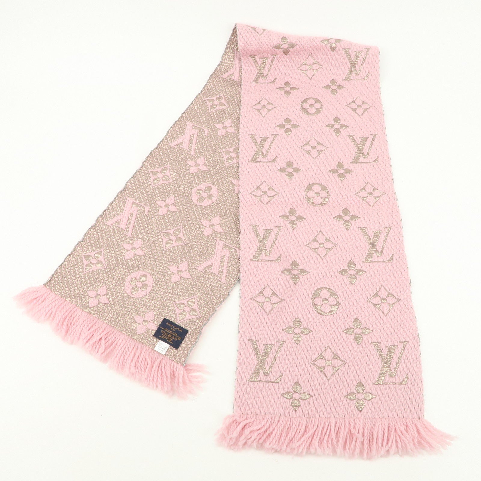 Louis Vuitton Echarpe Logo Mania Shine Knit Scarf Pink M70466 Used