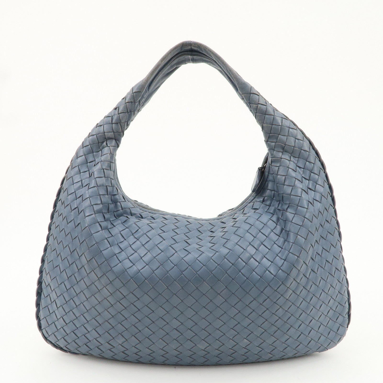 BOTTEGA VENETA Hobo Intrecciato Leather Shoulder Bag Blue 115653