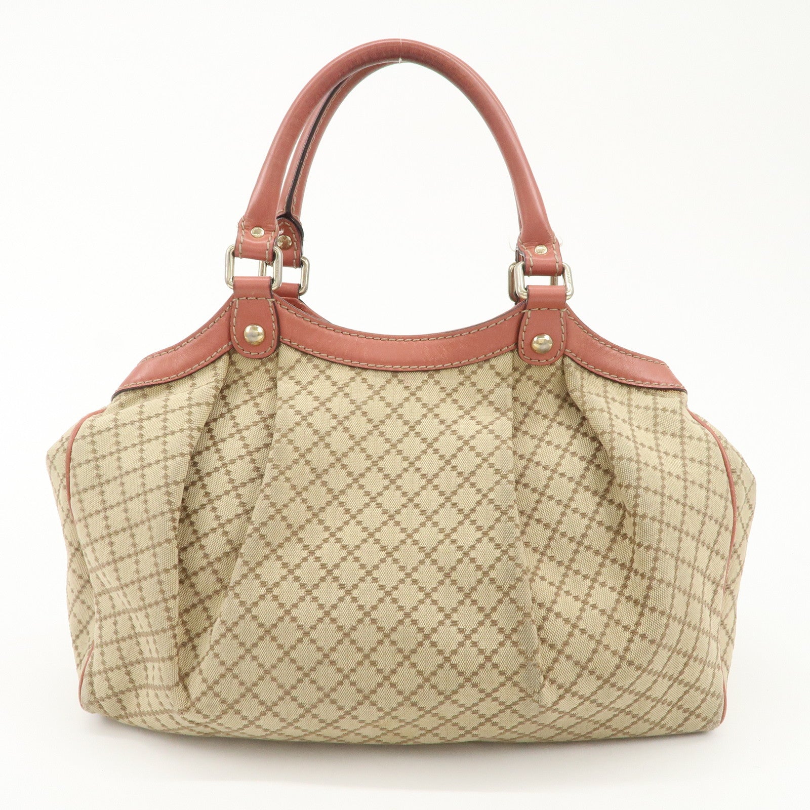 GUCCI Sukey Diamante Guccissima Leather Hand Bag Beige Pink 211944 Used