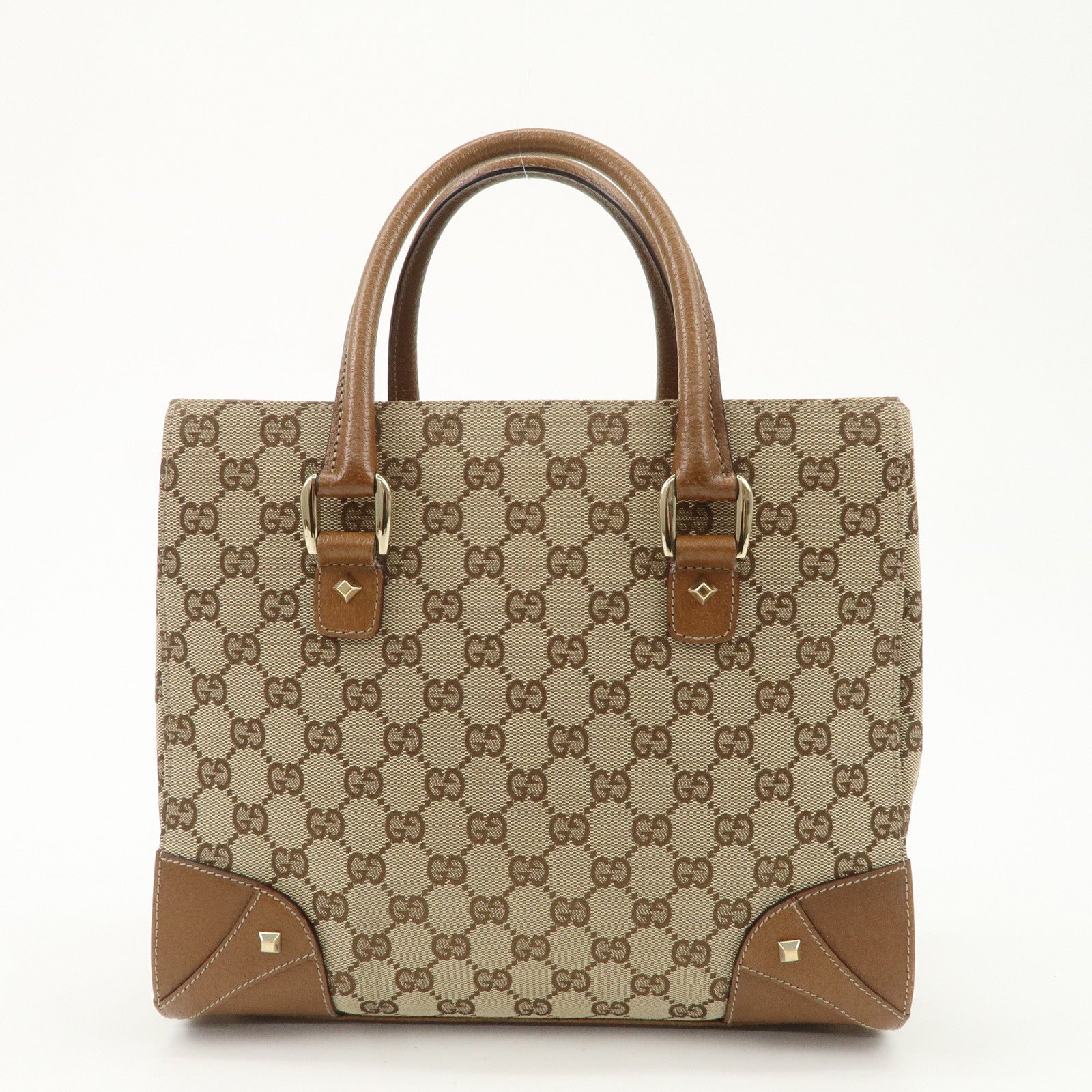 GUCCI GG Canvas Leather Tote Bag Hand Bag Beige Brown 120895 Used