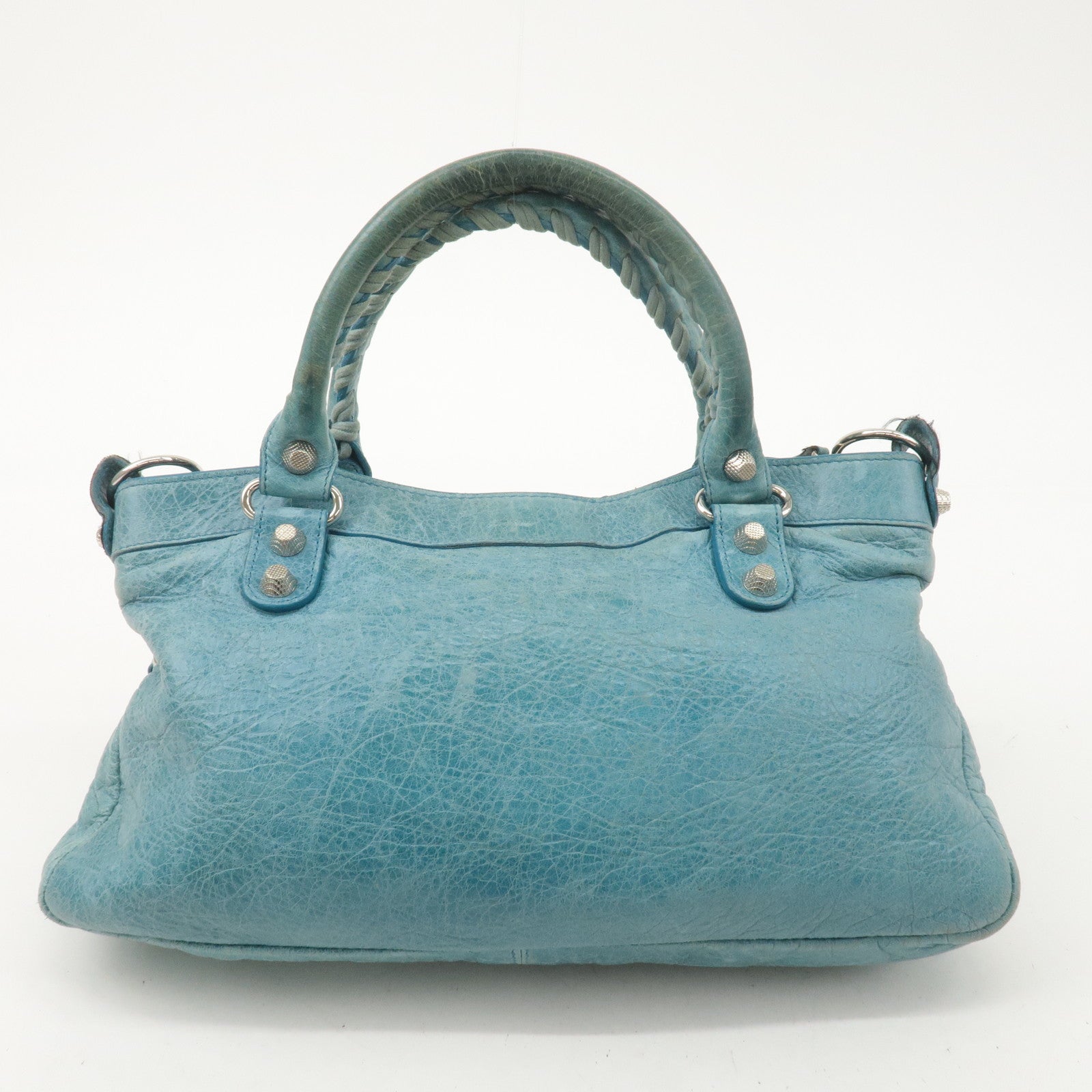 BALENCIAGA The Giant First Leather 2Way Hand Bag Light Blue 240577