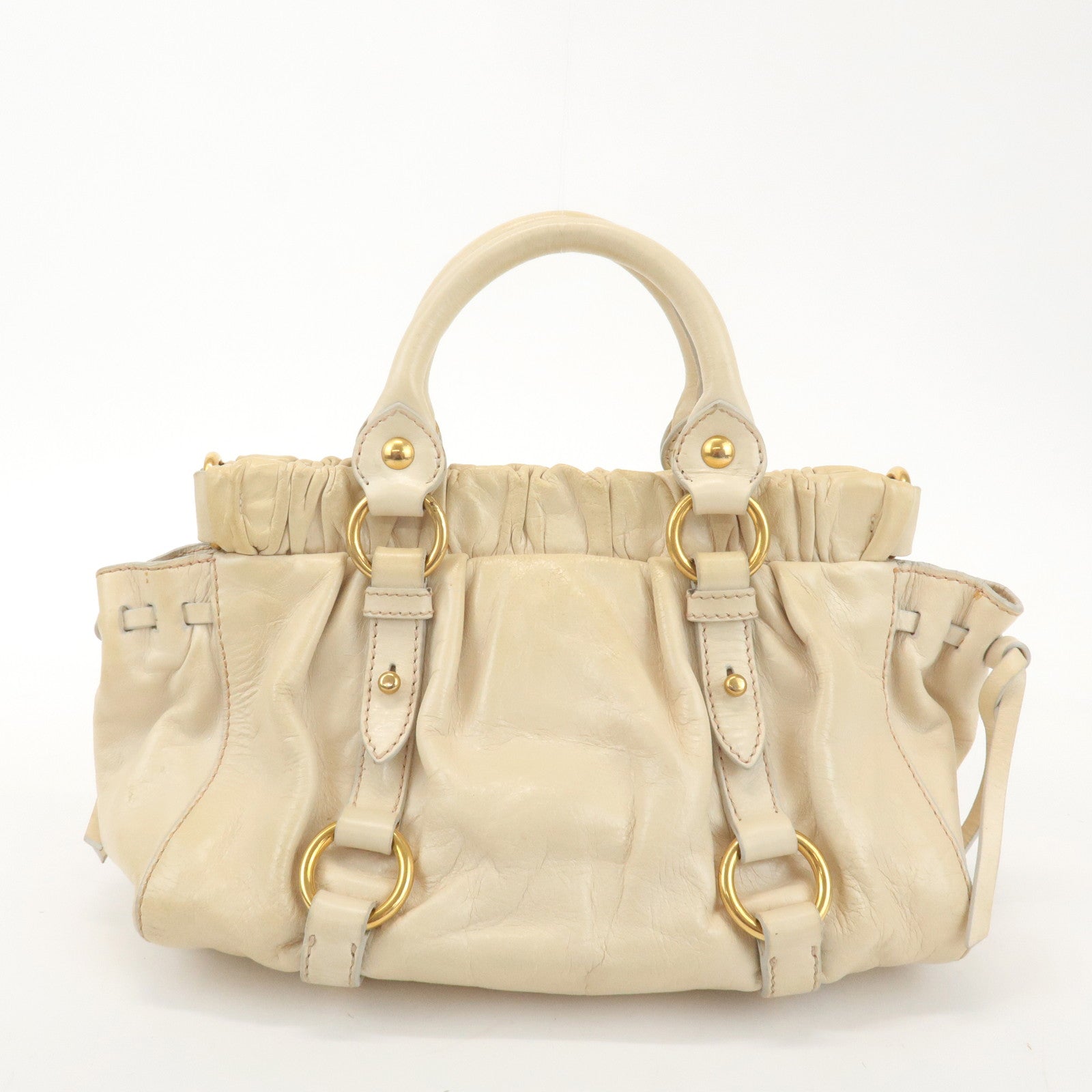 MIU MIU Leather 2Way Bag Shoulder Bag Hand Bag Beige Used