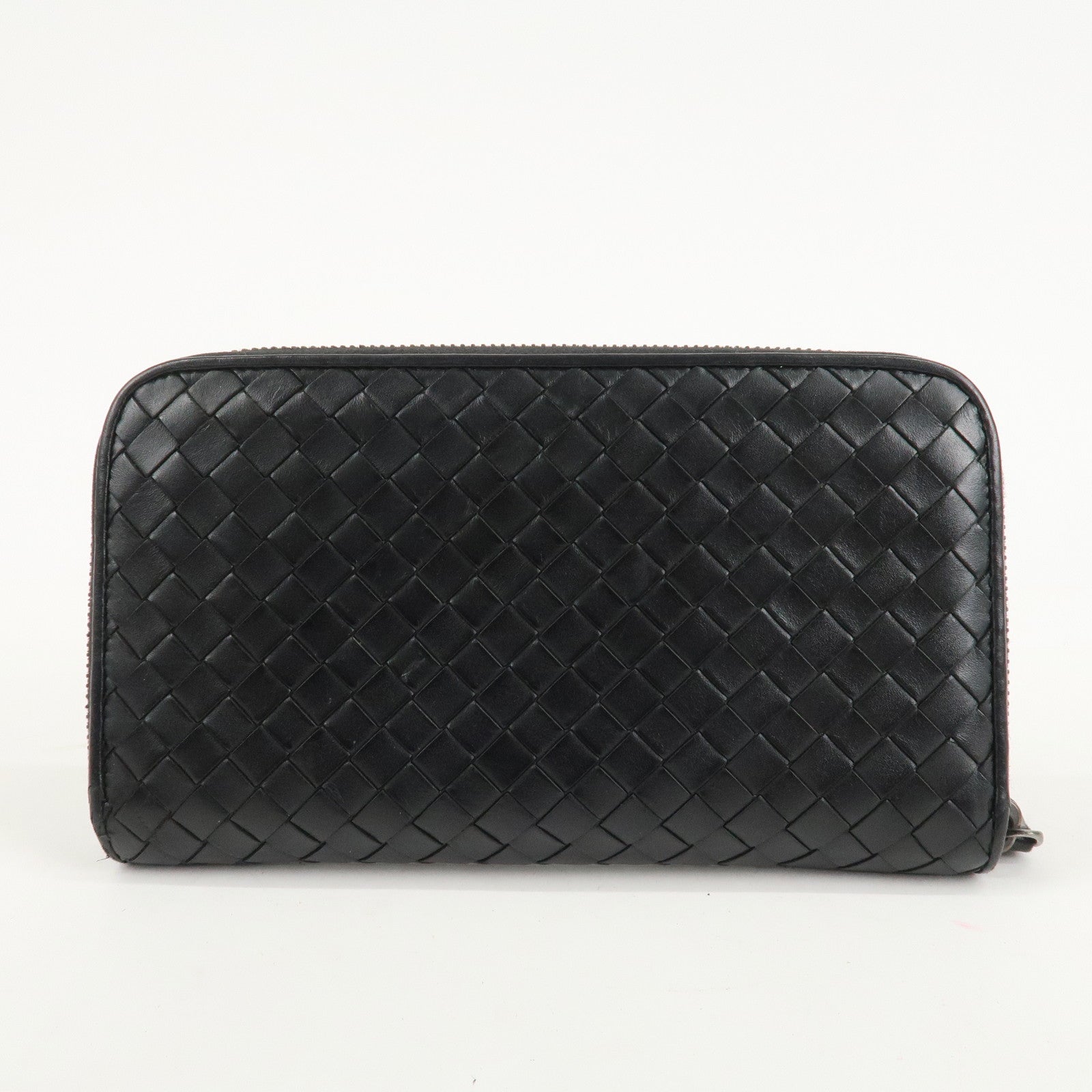 BOTTEGA VENETA Intrecciato Leather Zippy Around Long Wallet Black