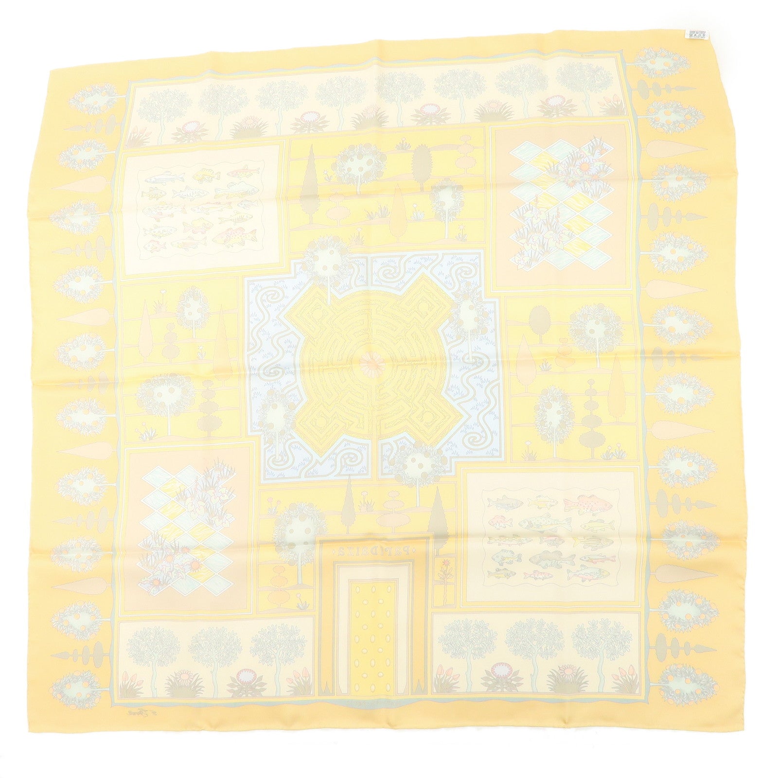 HERMES Carre 90 Silk 100%  Scarf  Paridaiza Yellow Blue