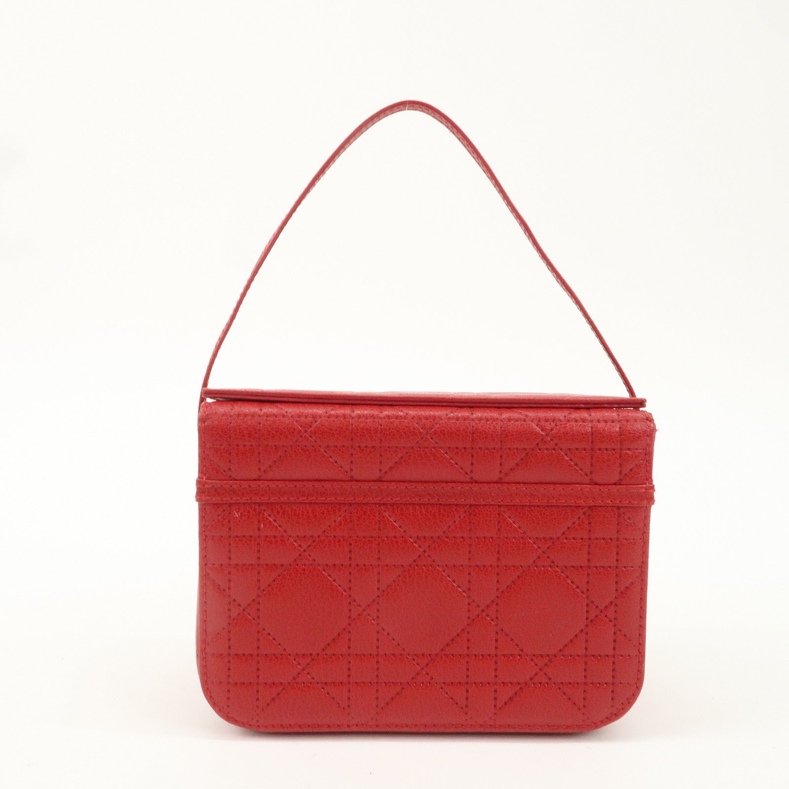 Christian Dior Leather Cannage Vanity Bag Hand Bag Red