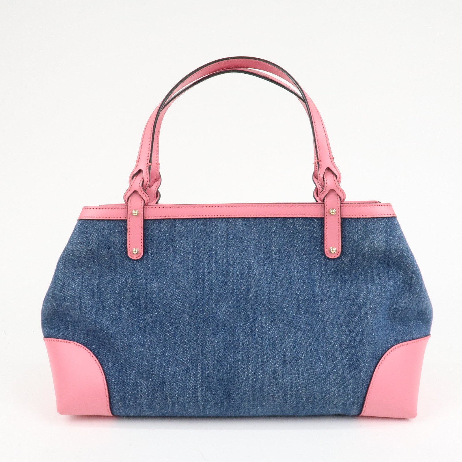 GUCCI Craft Denim Leather Tote Bag Hand Bag Blue Pink 348715 Used