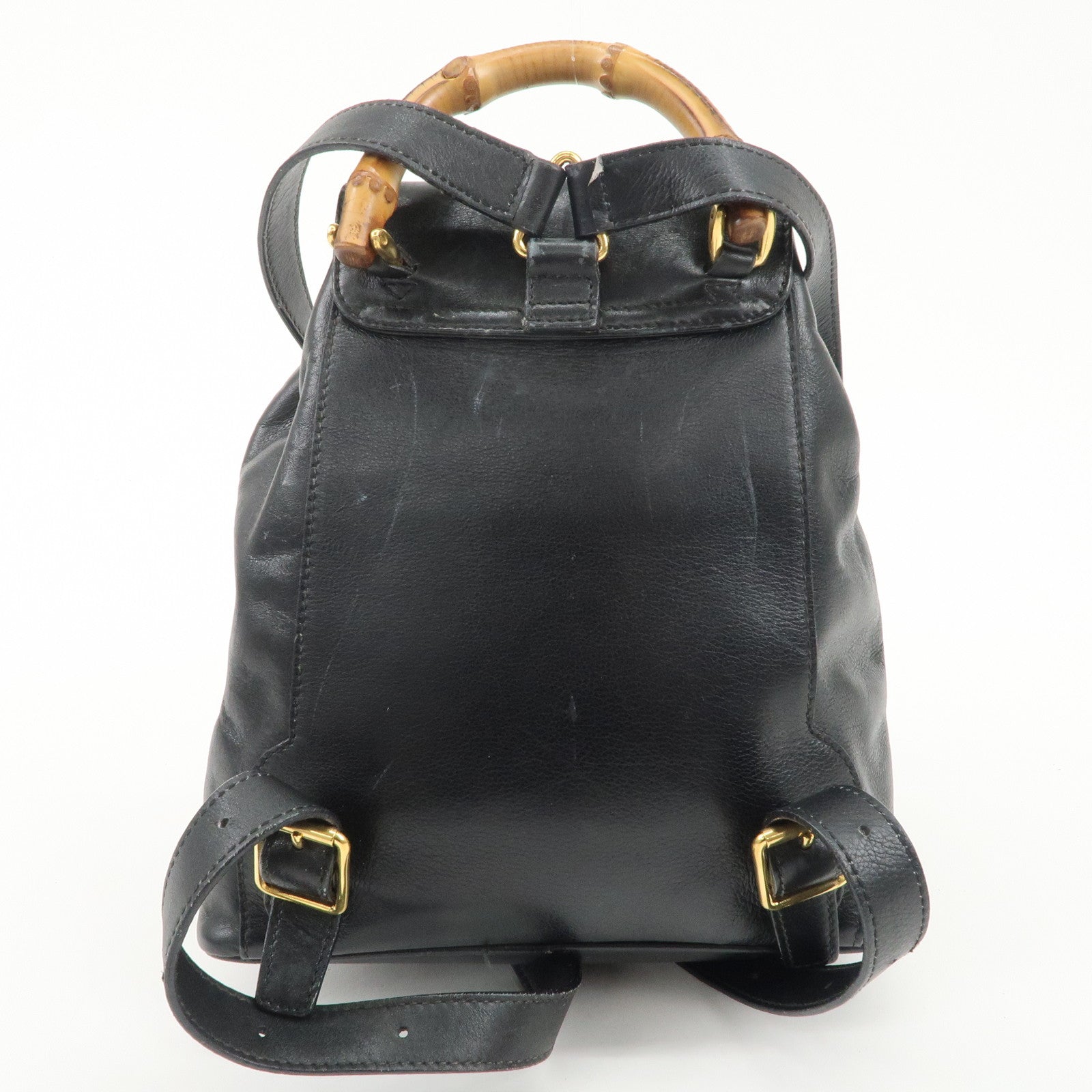 GUCCI Bamboo Leather Ruck Sack Backpack Black 003.1705.0030 Used