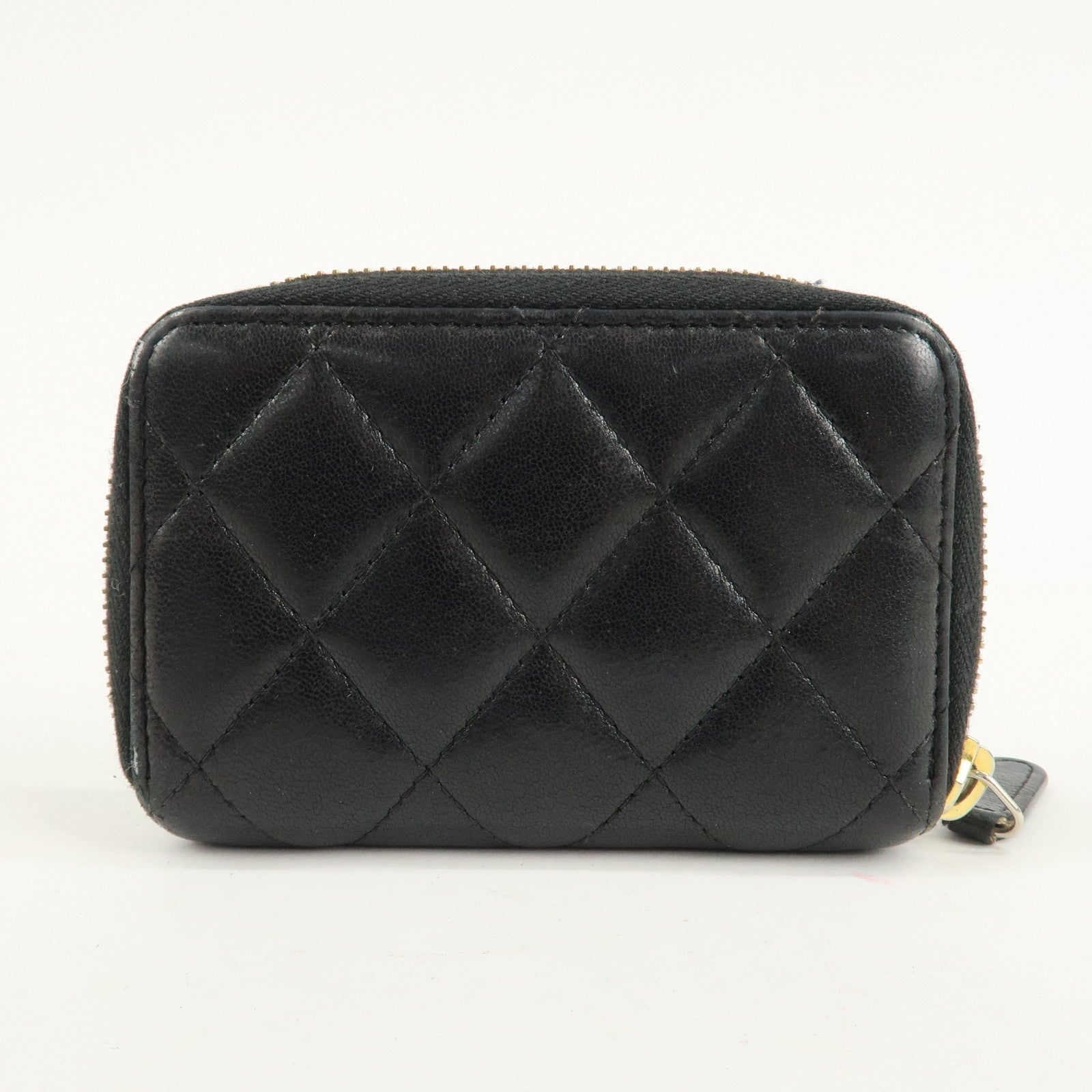 CHANEL Matelasse Lamb Skin Zip Around Coin Case Black A69271