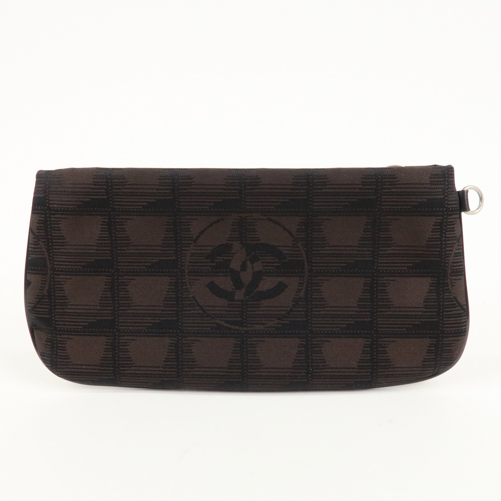 CHANEL New Travel Line Nylon Jacquard Pouch Dark Brown