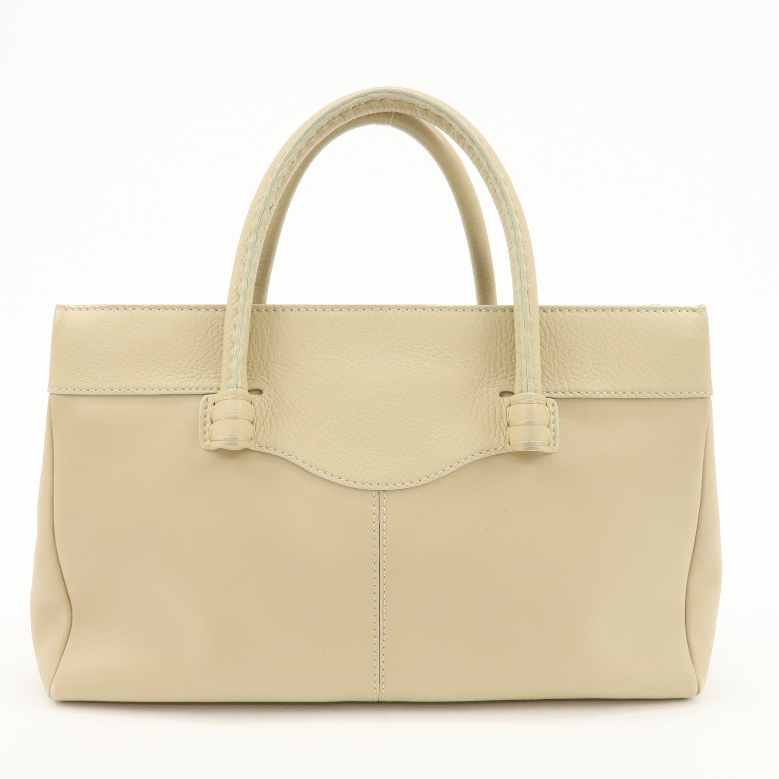 TOD
S Logo Leather Tote Bag Hand Bag Beige Cream