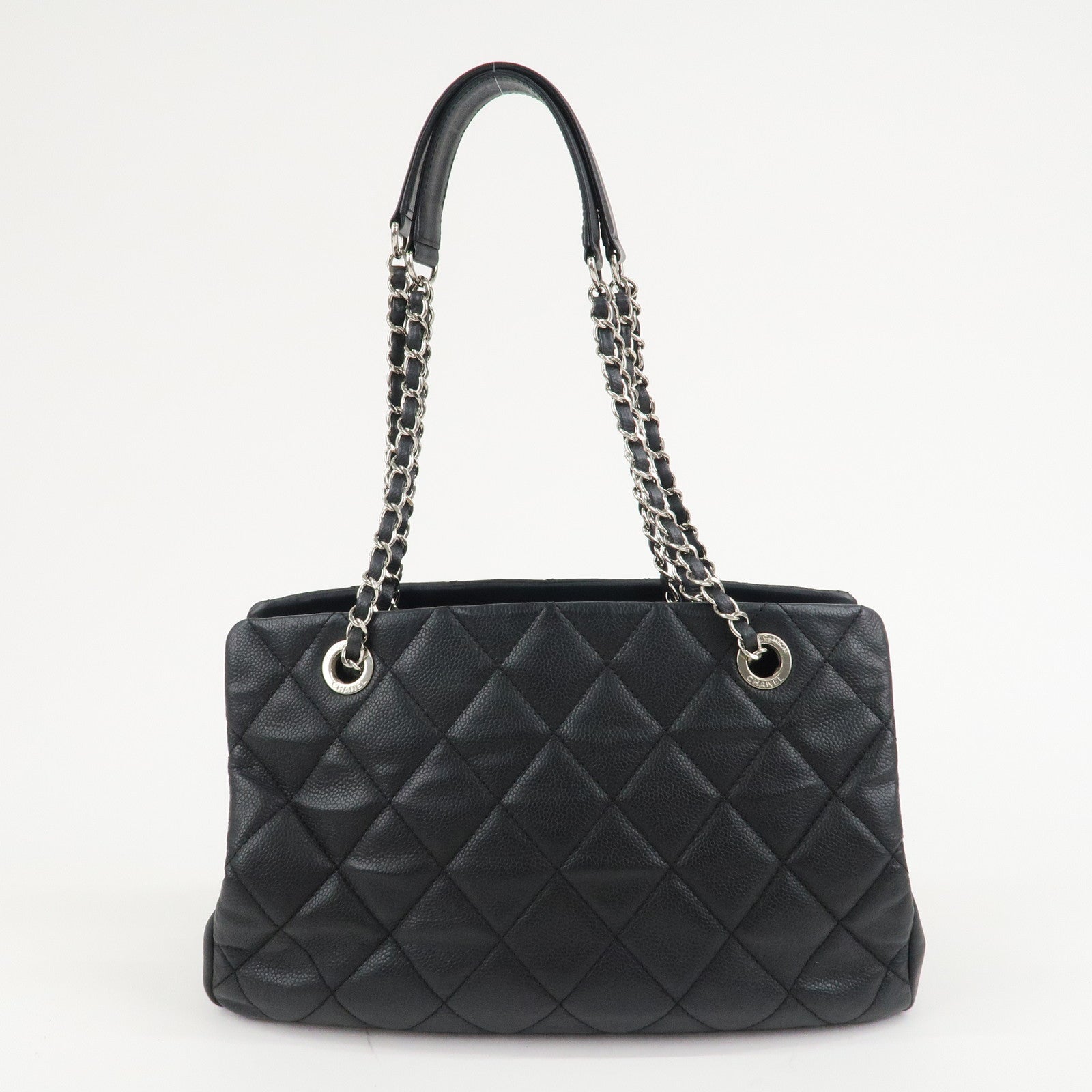 CHANEL Matelasse Caviar Skin COCO Mark Chain Tote Bag Black