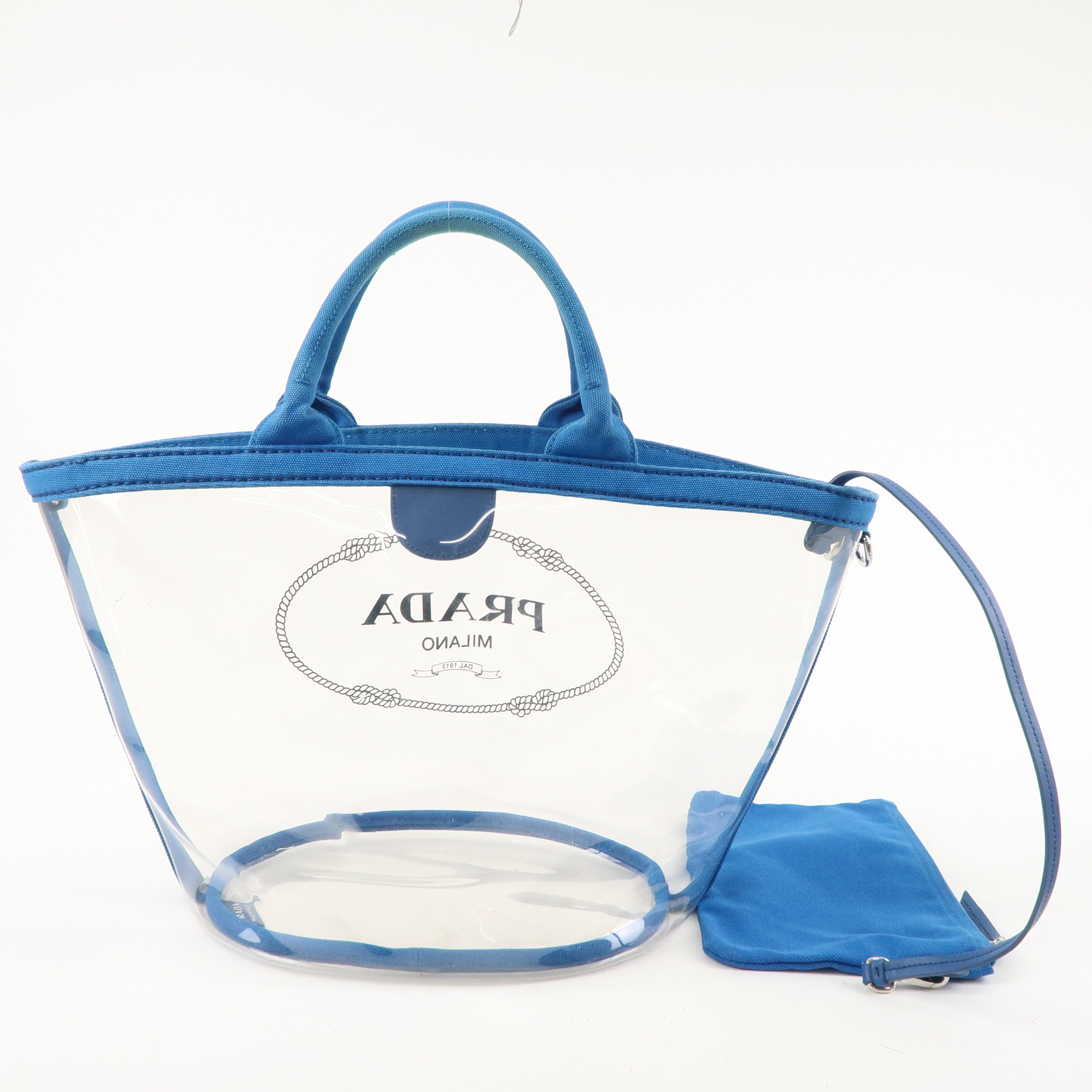 PRADA Canapa Plex Vinyl Canvas 2Way Tote Bag Blue 1GB1872