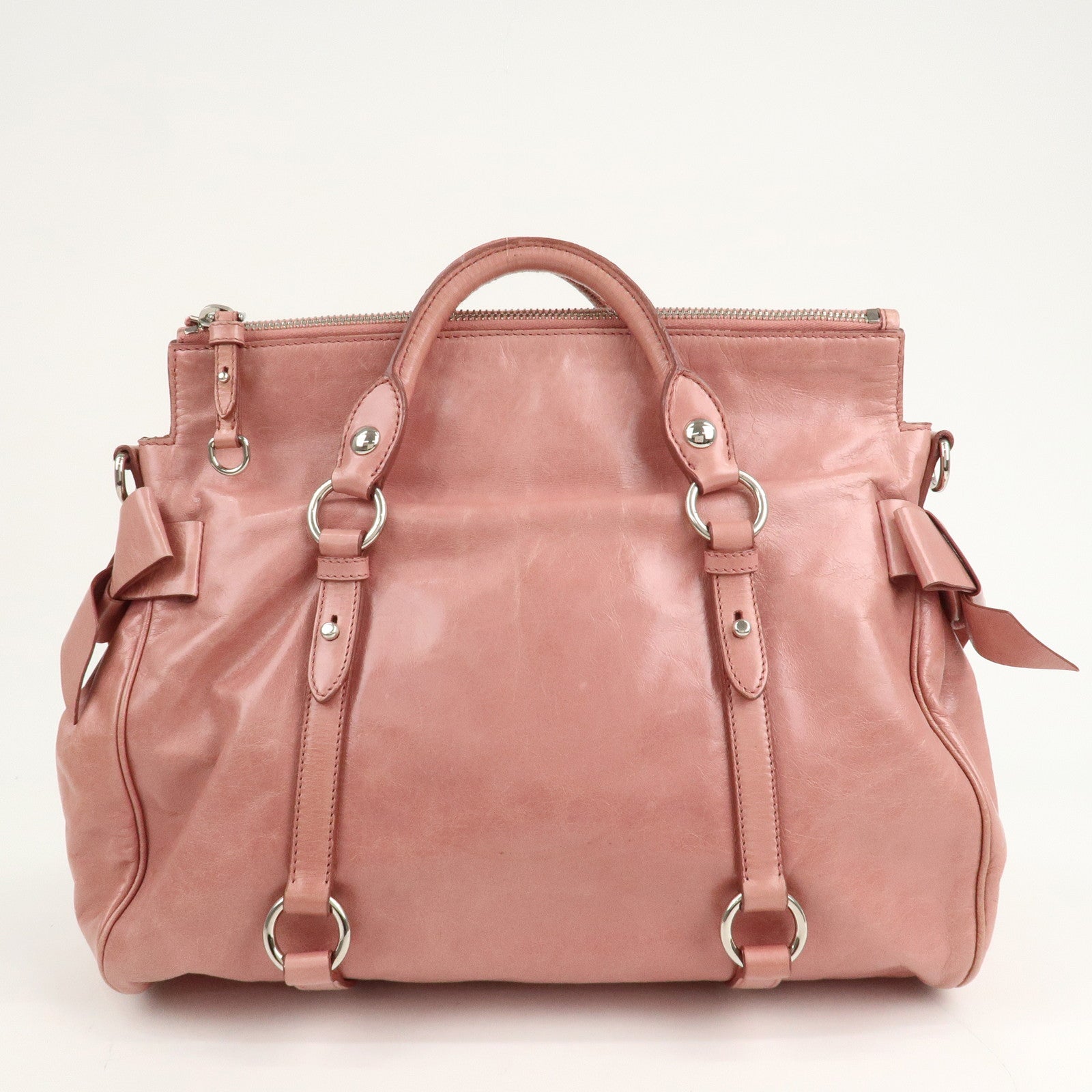 MIU MIU Leather Ribbon 2Way Shoulder Bag Hand Bag Pink RT0365 Used