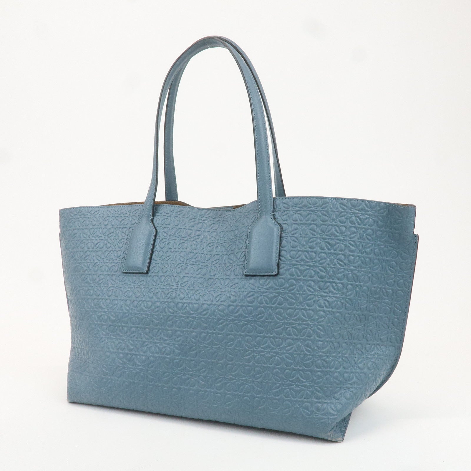 LOEWE Leather Anagram Tote Bag Shoulder Bag Blue Gray