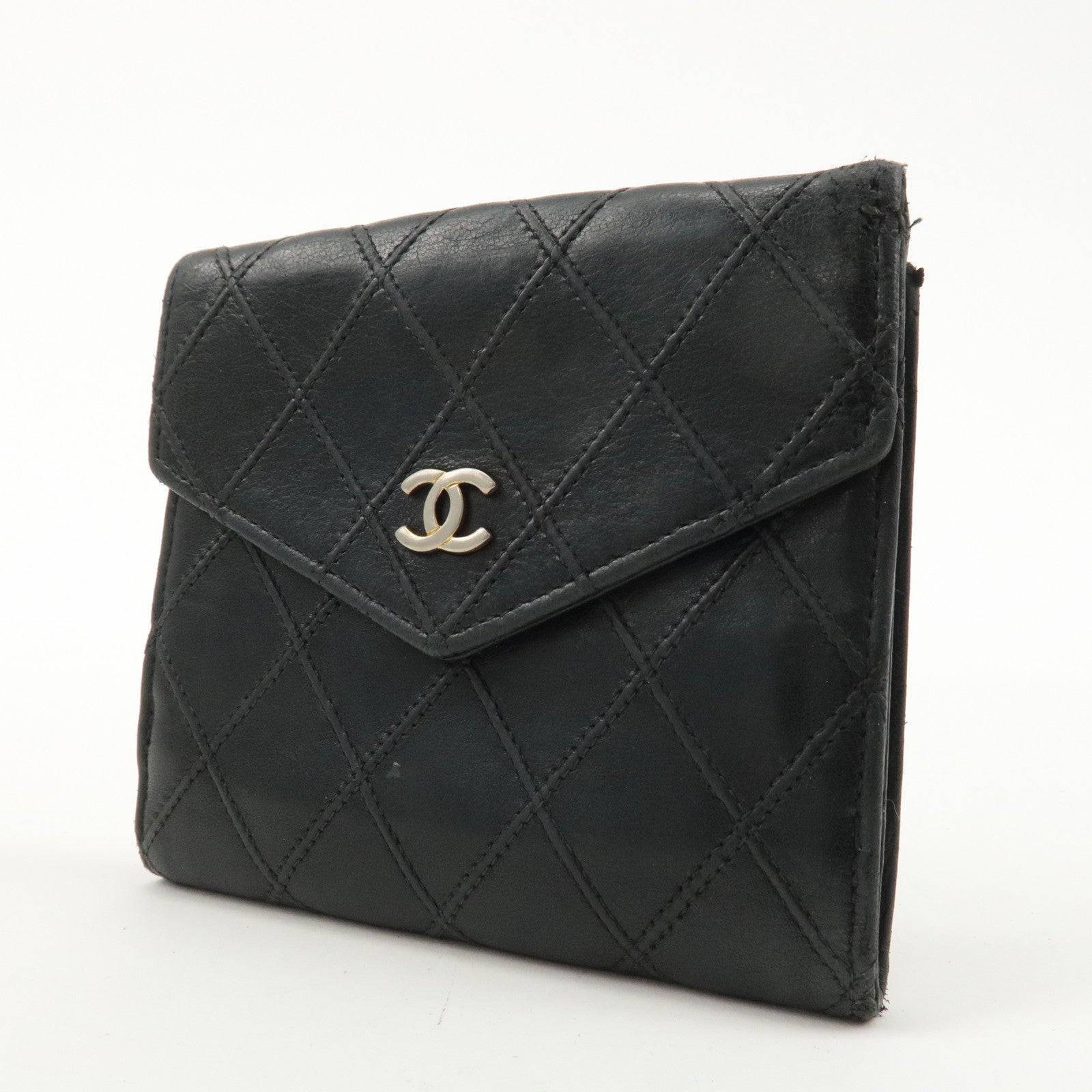 CHANEL Bicolore Lamb Skin Coco Mark Bi-fold Wallet Black