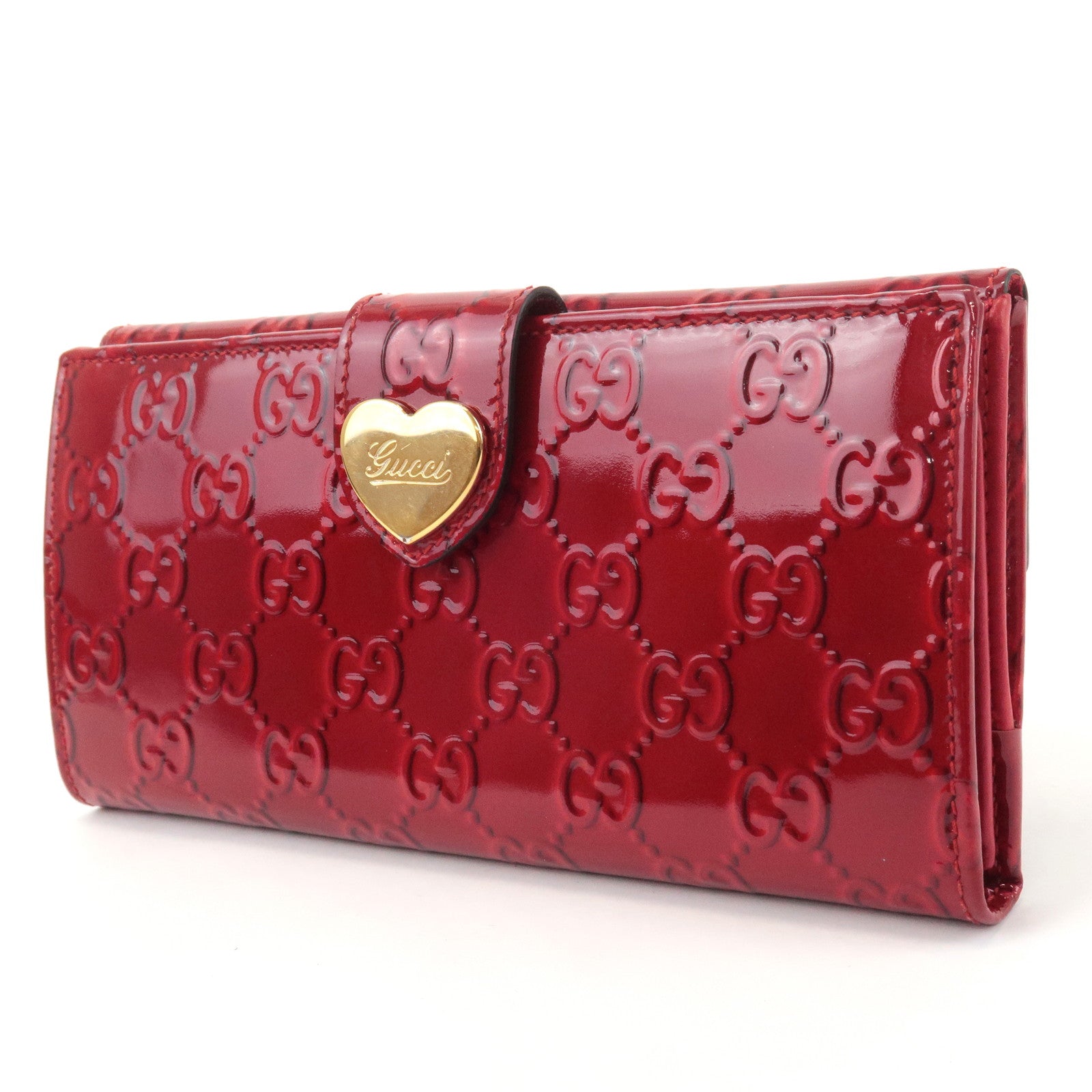 GUCCI Lovely Heart PVC Bi-fold Long Wallet Red 203550 Used