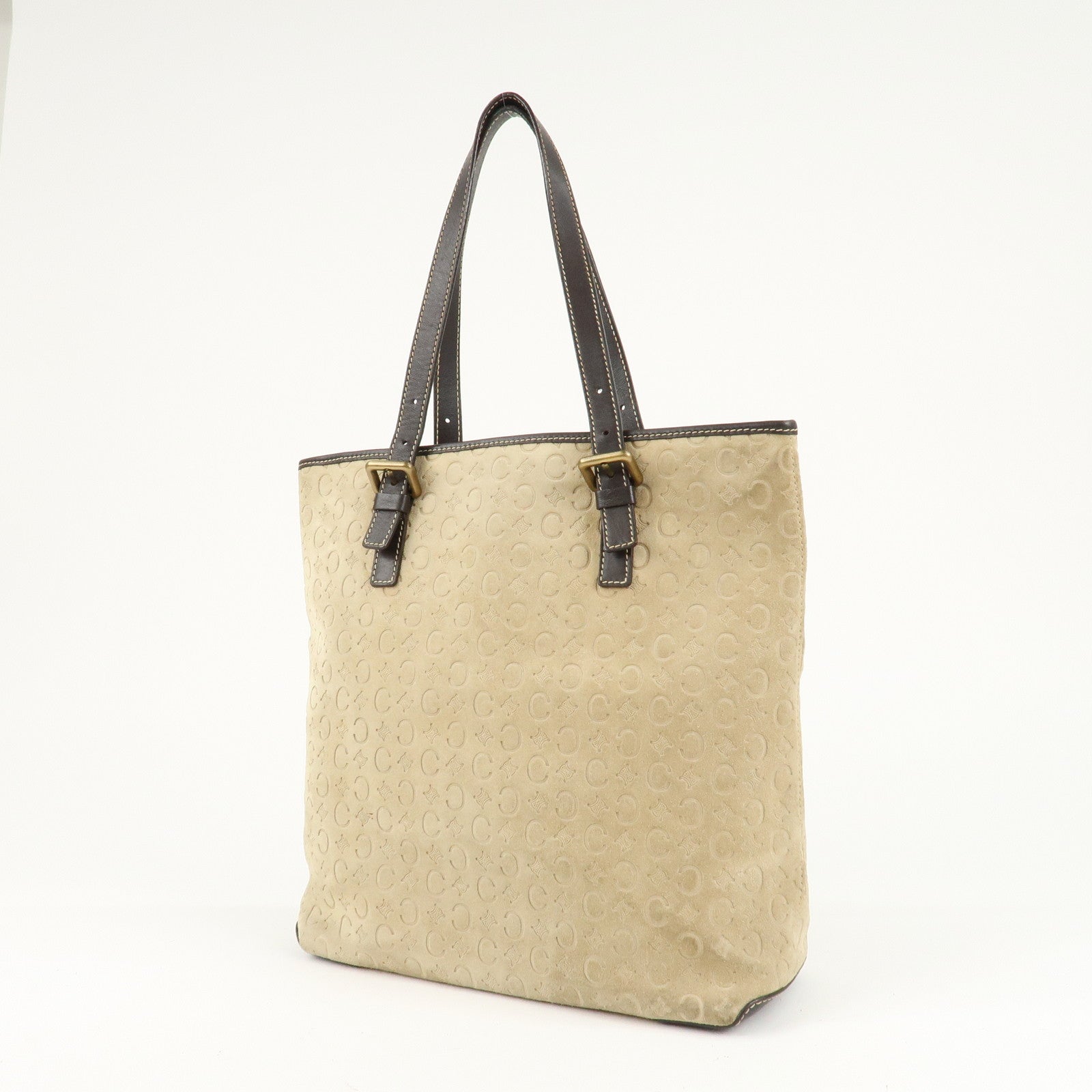 CELINE C Macadam Suede Leather Tote Bag Hand Bag Beige Used