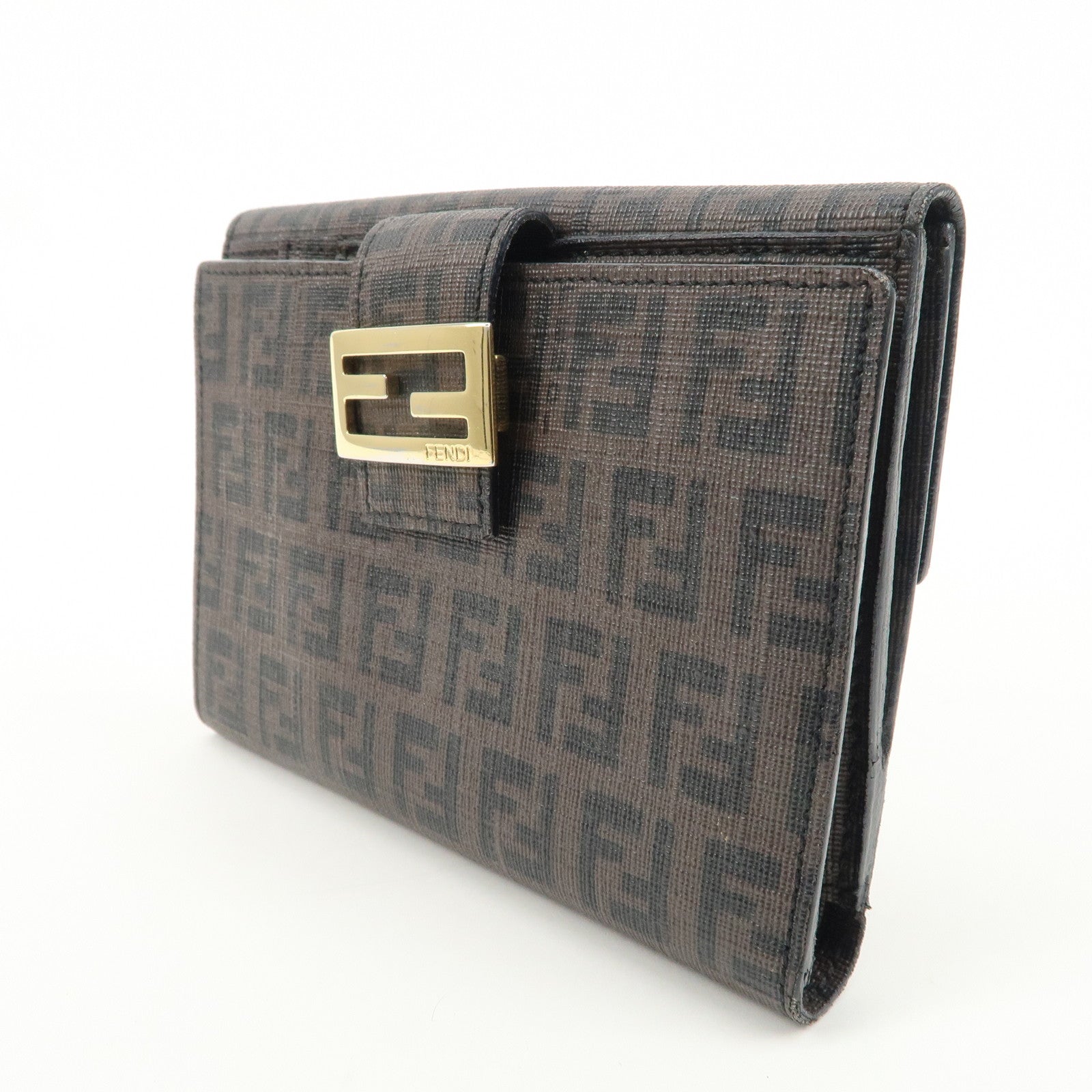 FENDI Zucchino PVC Bi-fold Wallet Brown Black 8M0160