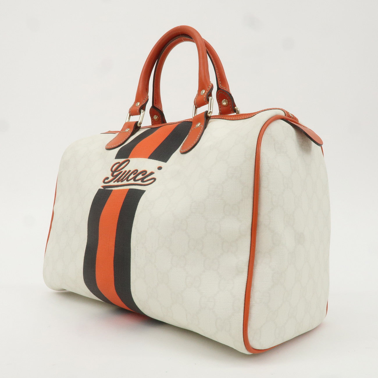 GUCCI Joyline GG Supreme Leather Boston Bag Orange Ivory 189895