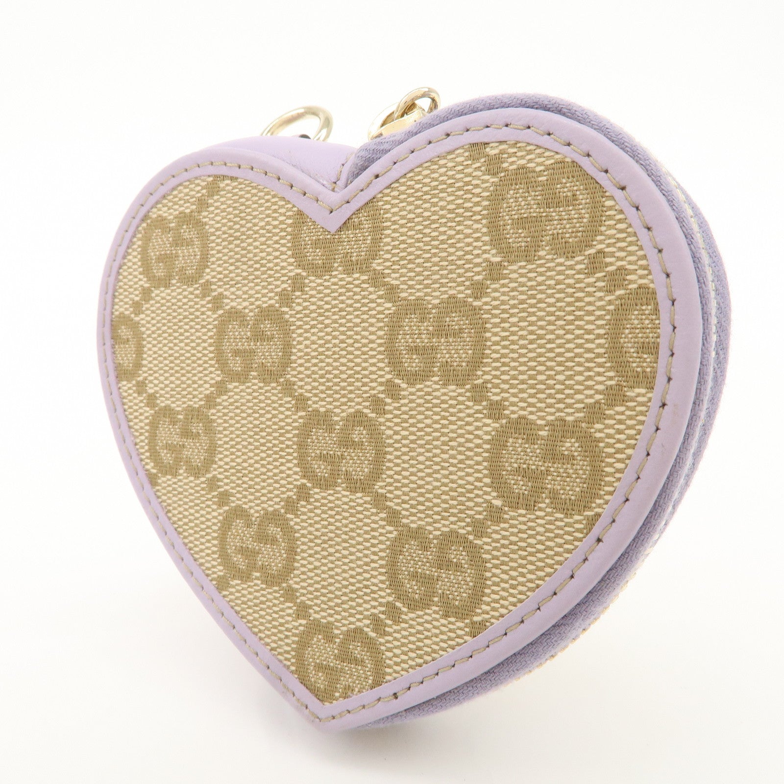 GUCCI GG Canvas Leather Heart Coin Purses Purple 152615 Used