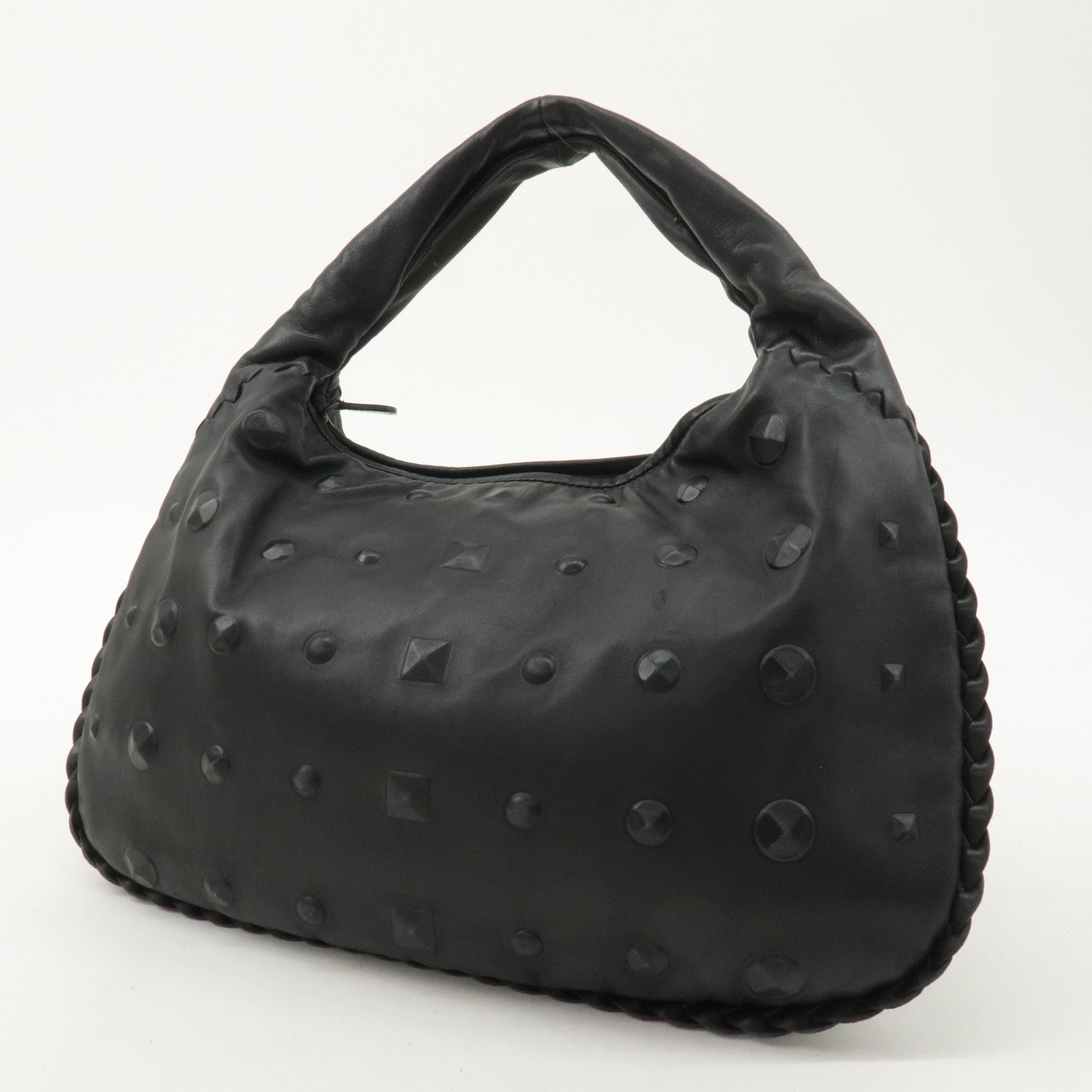 BOTTEGA VENETA Hobo Leather One Shoulder Bag Black 115653