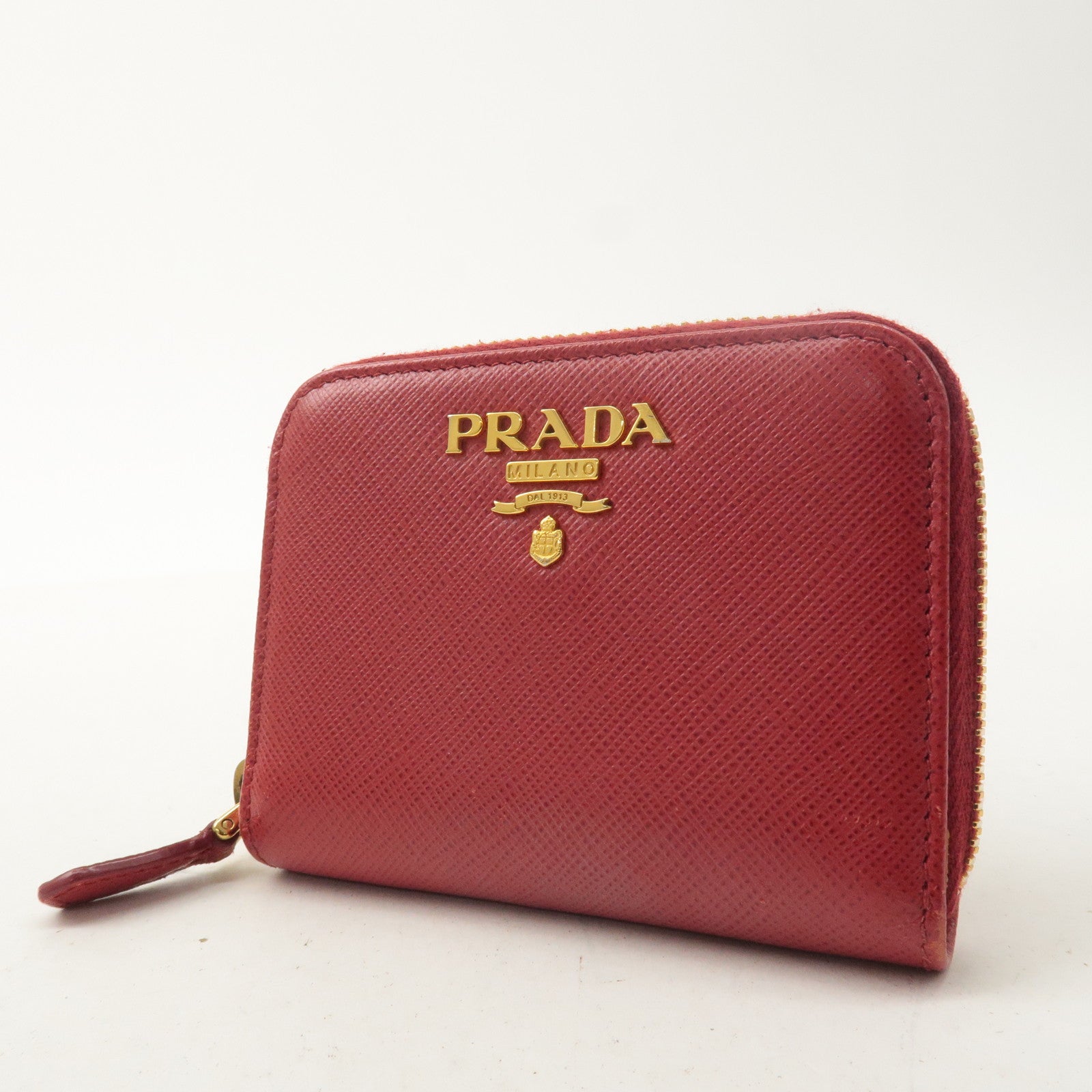 PRADA Saffiano Leather Round Zipper Coin Case Red