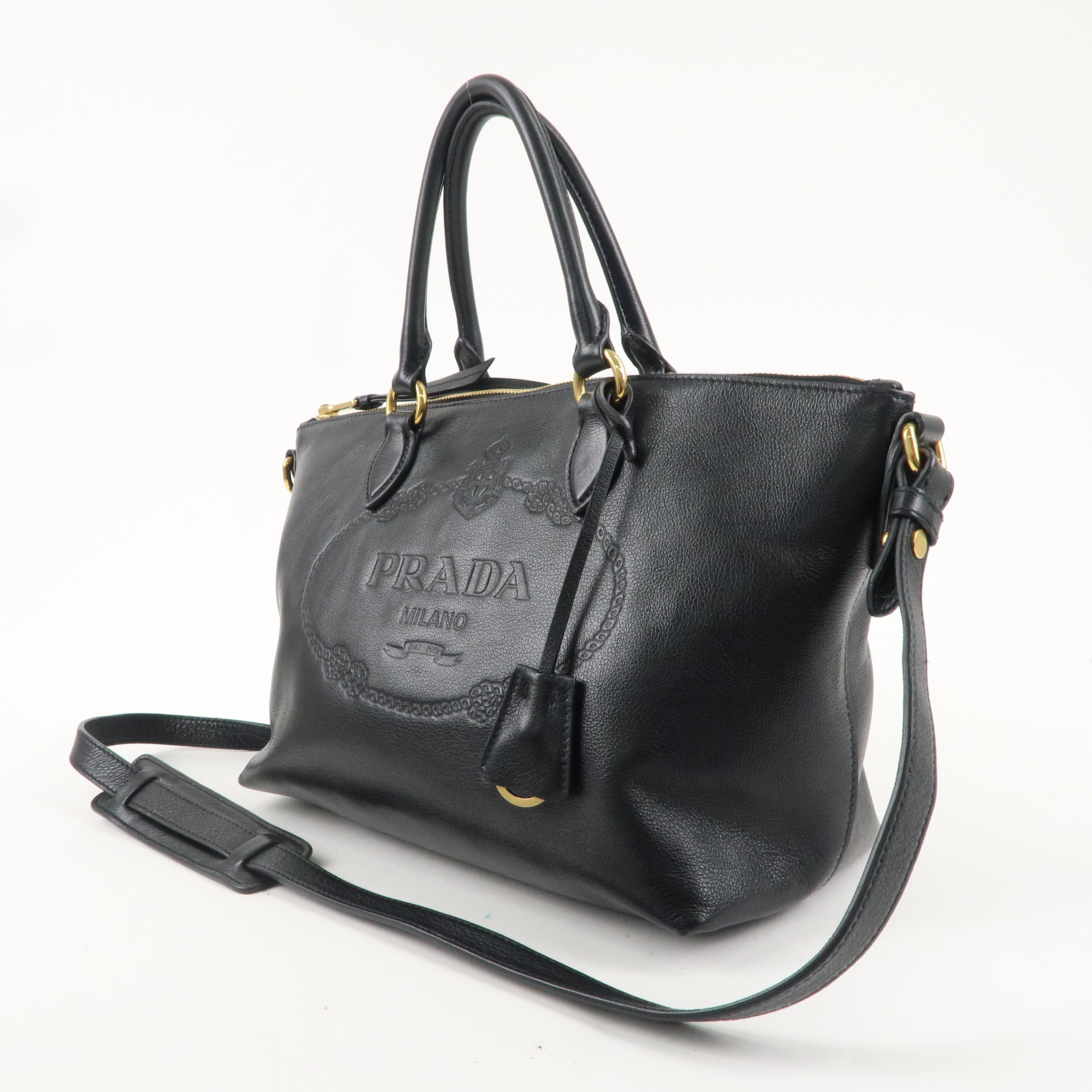 PRADA Leather 2Way Bag Hand Bag Shoulder Bag Black 1BA104