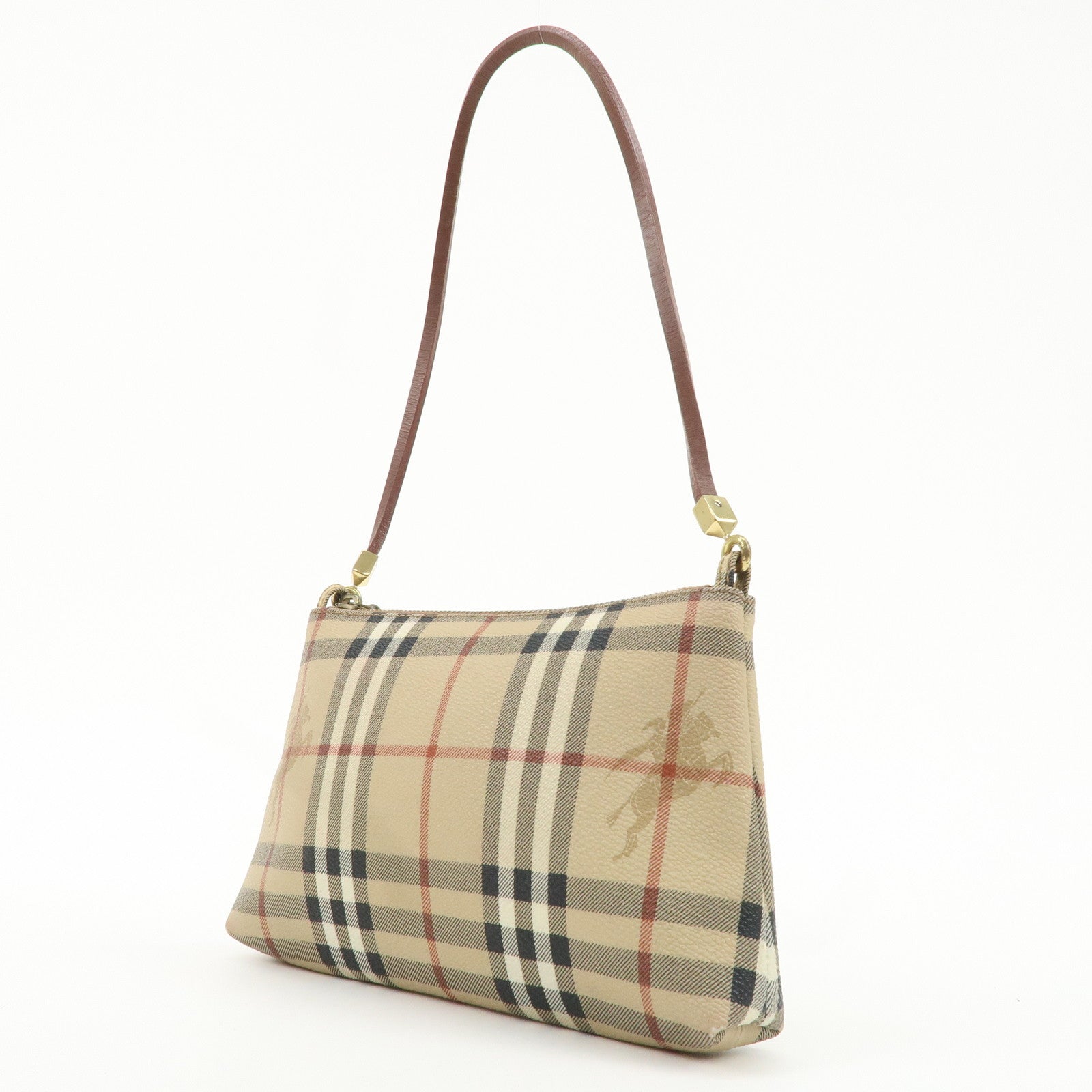 BURBERRY Leather Nova Plaid Shoulder Bag Beige Brown