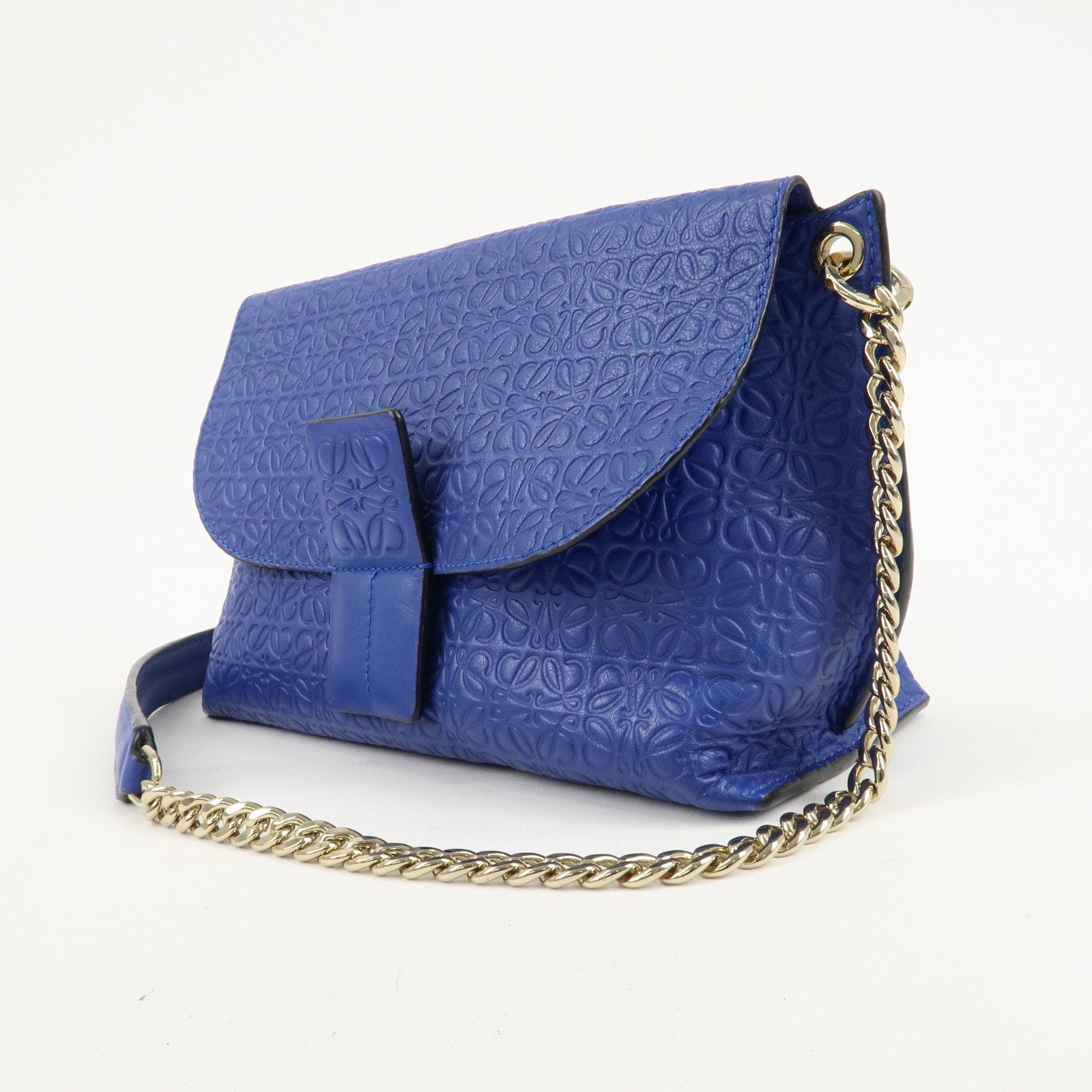 LOEWE Repeat Anagram Chain Shoulder Bag Blue Gold Hardware