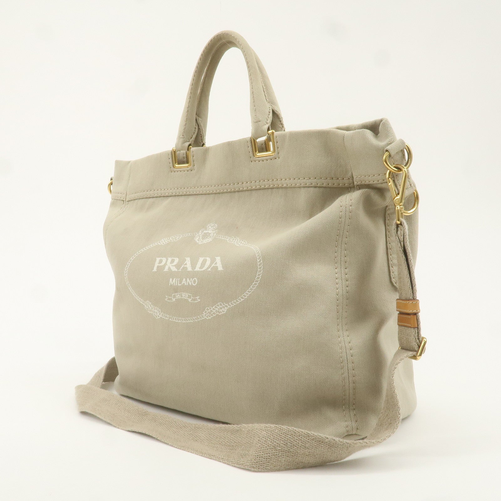 PRADA Logo Canvas 2Way Bag Hand Bag Shoulder Bag Gray BN2069