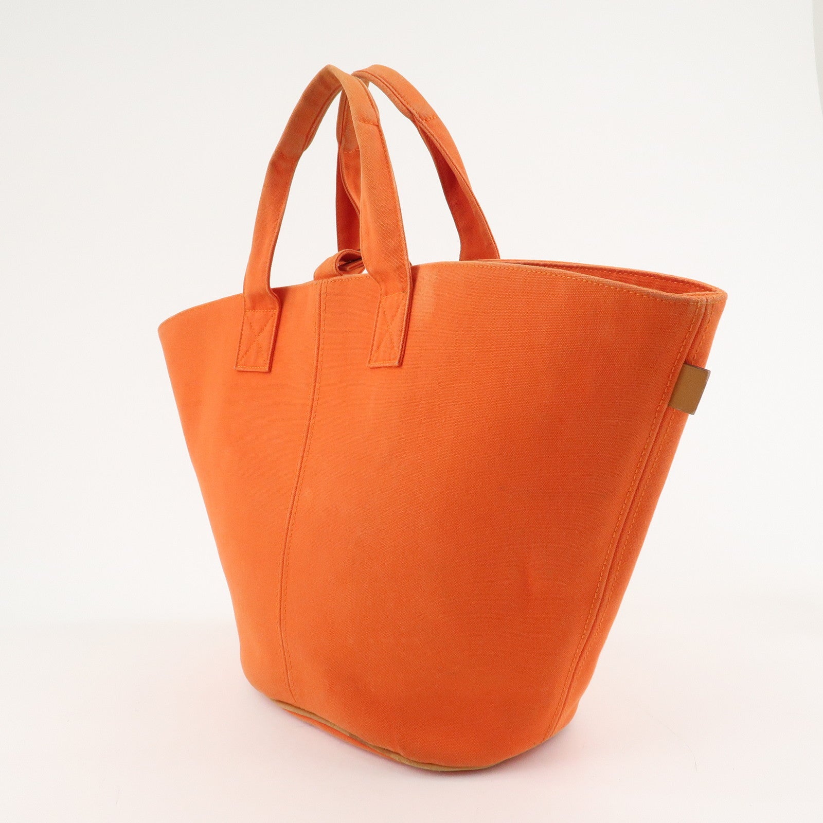 HERMES Canvas Leather Panied Plage PM Tote Bag Orange