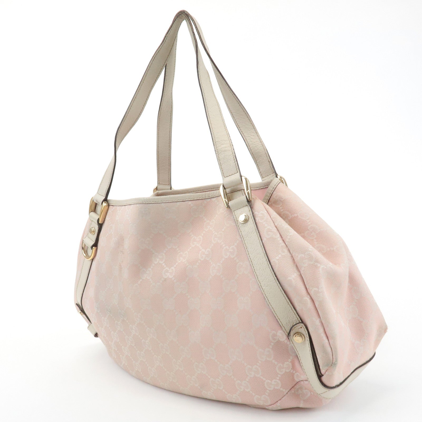 GUCCI Abbey GG Canvas Leather Tote Hand Bag Pink Ivory 130736