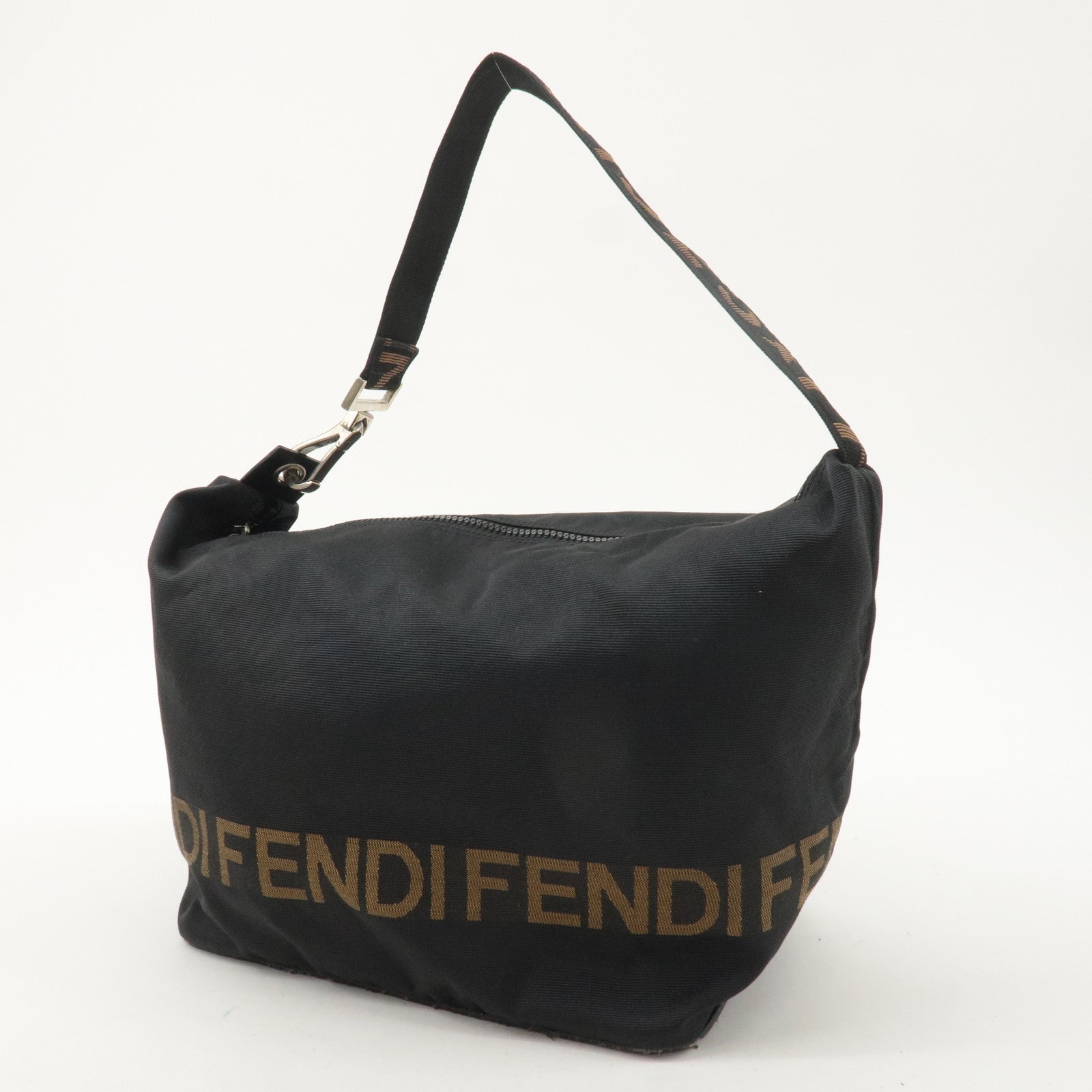 FENDI Nylon Logo Shoulder Bag Had Bag Black 26587