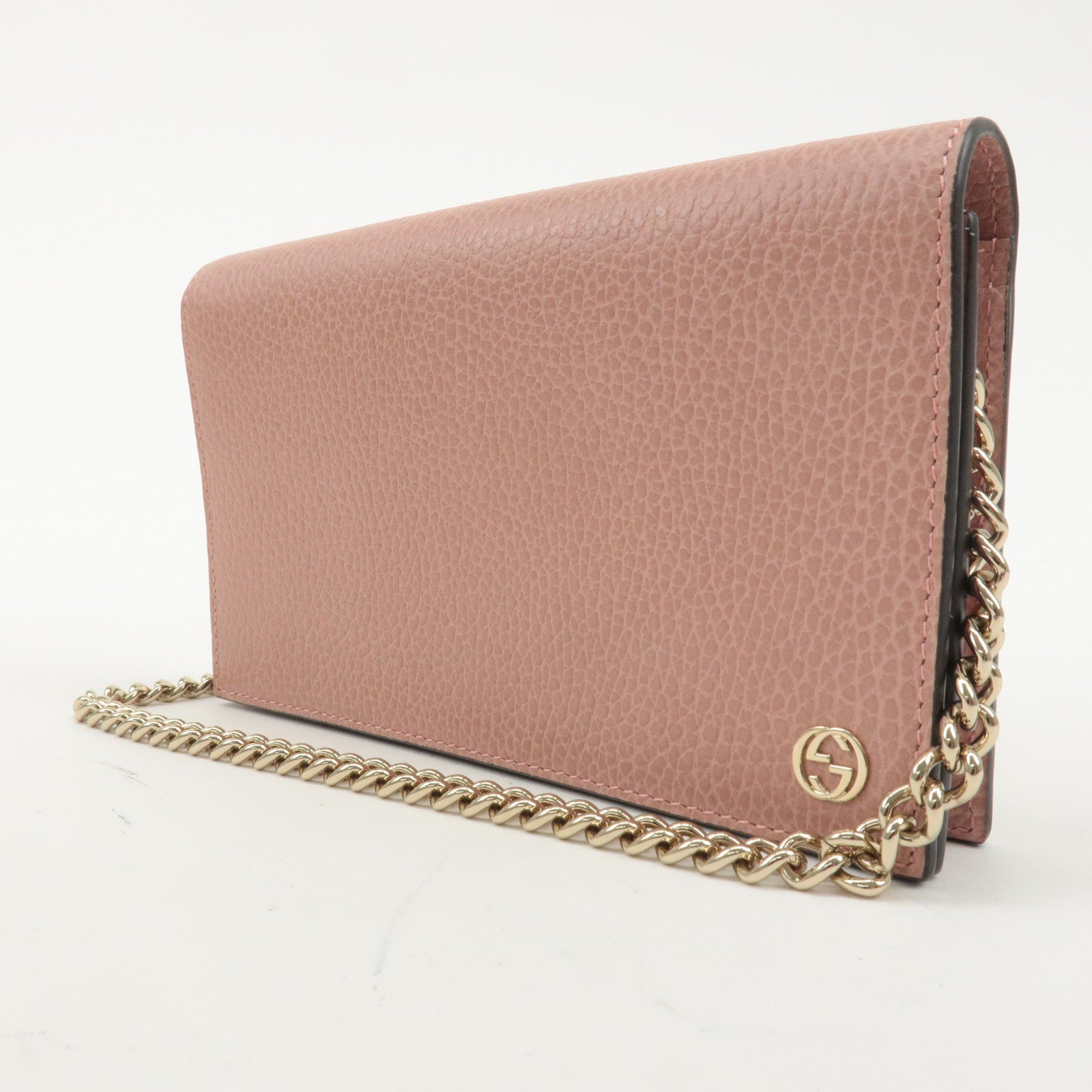 GUCCI Interlocking G Leather Chain Wallet Pink 466506